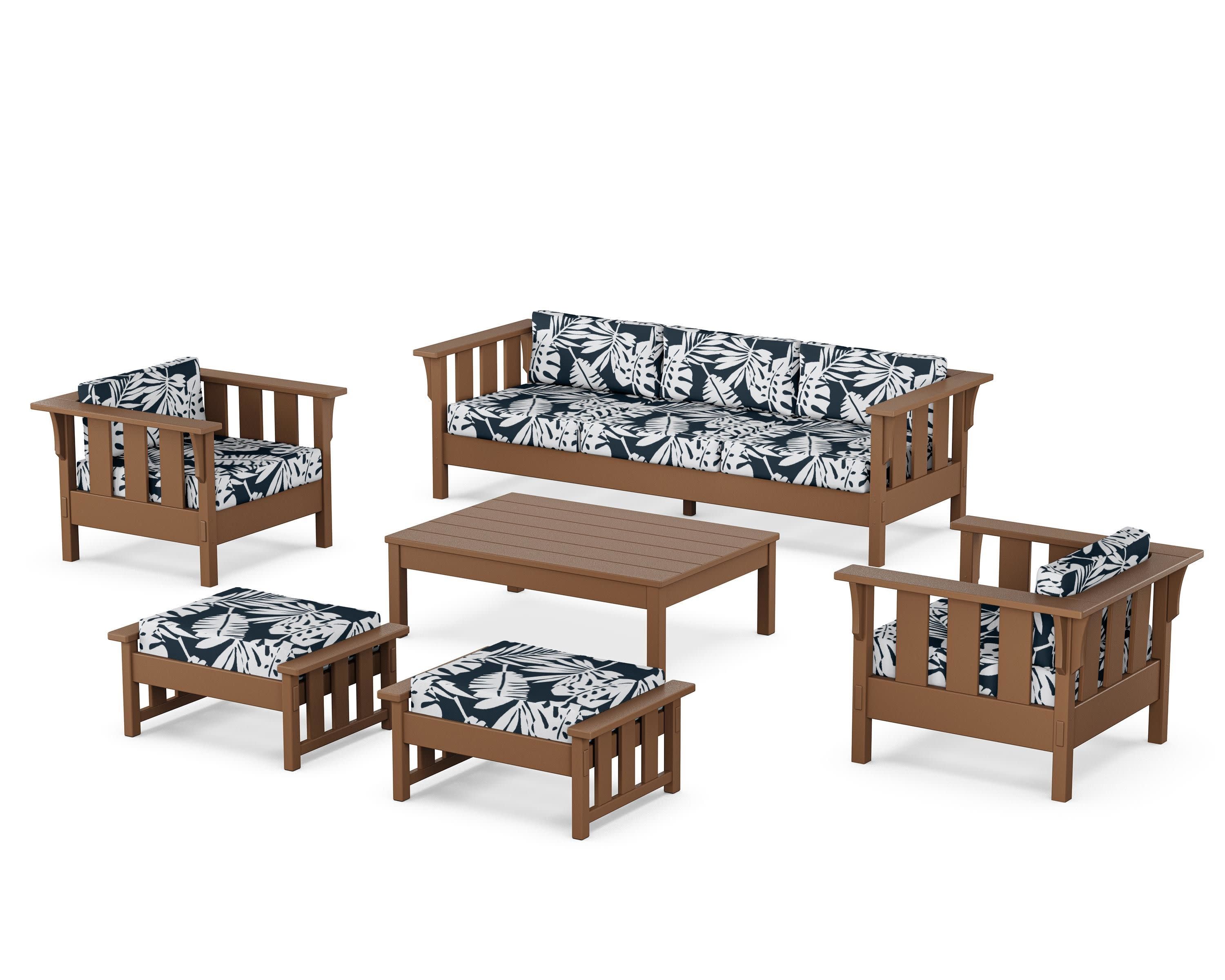 Acadia 6-Piece Lounge Sofa Set in Teak / Leaf Marine Indigo