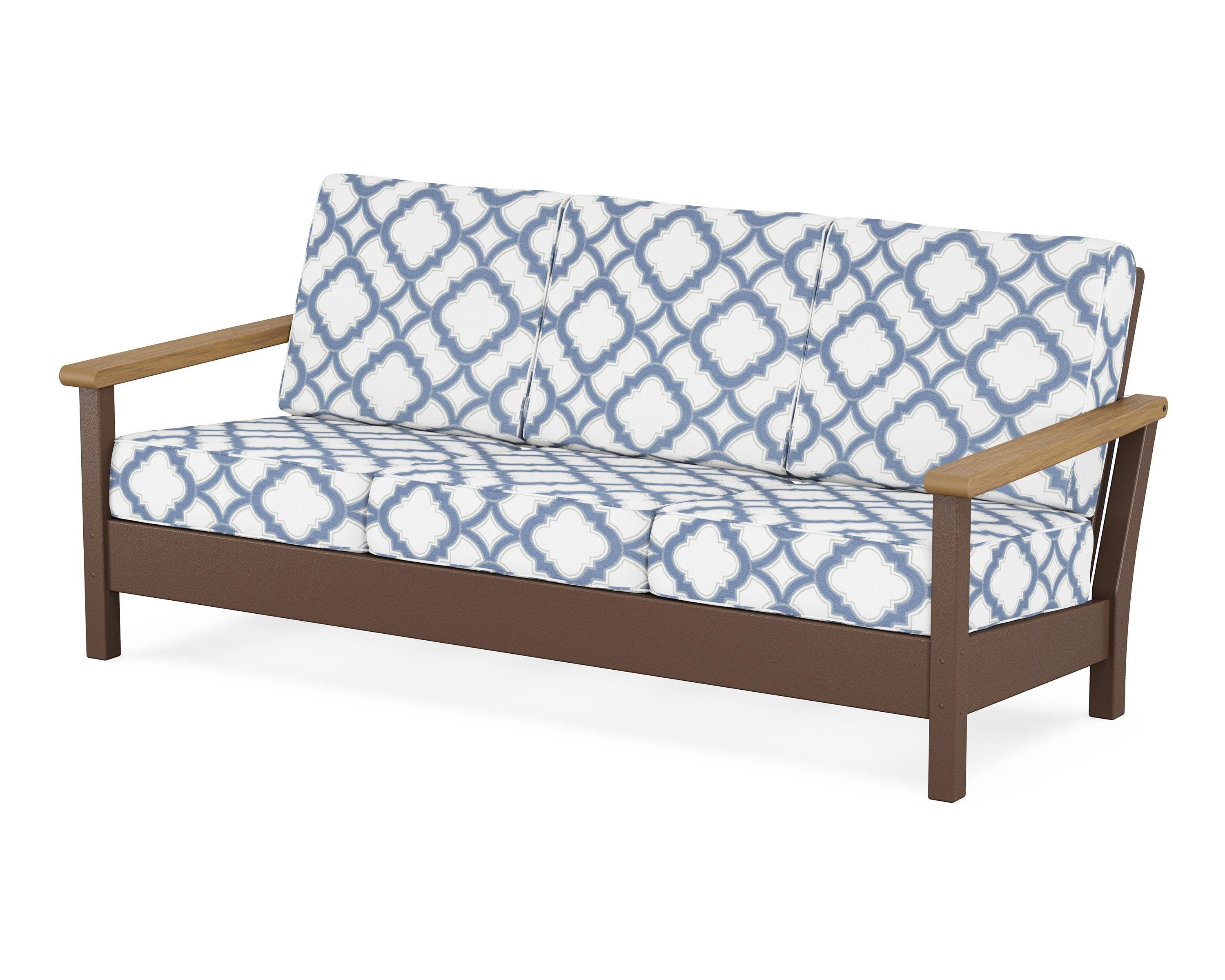 Harbour Deep Seating Sofa in Mahogany / Natural / Trellis Sky Blue