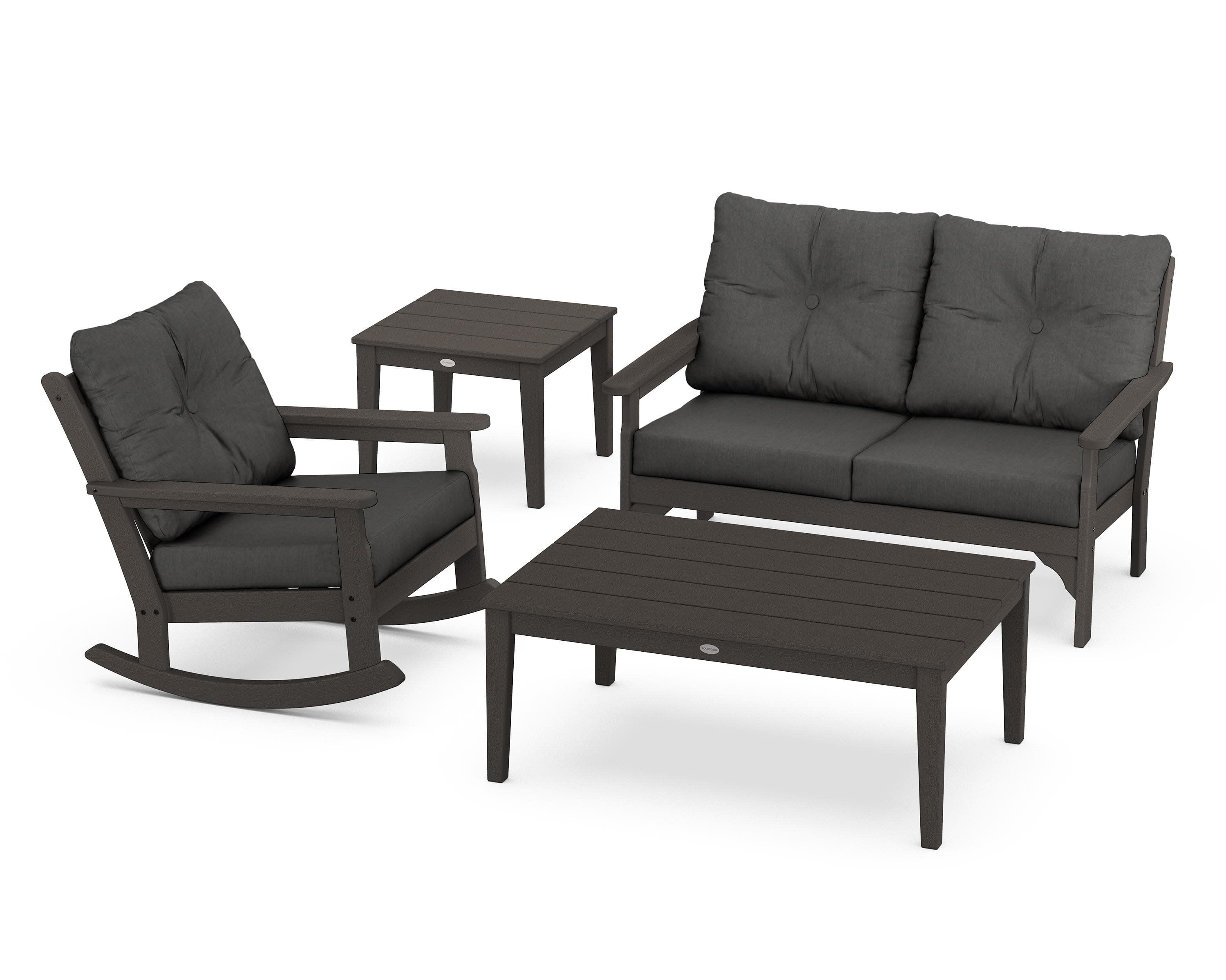 Vineyard 4-Piece Deep Seating Rocker Set in Vintage Coffee / Spectrum Carbon