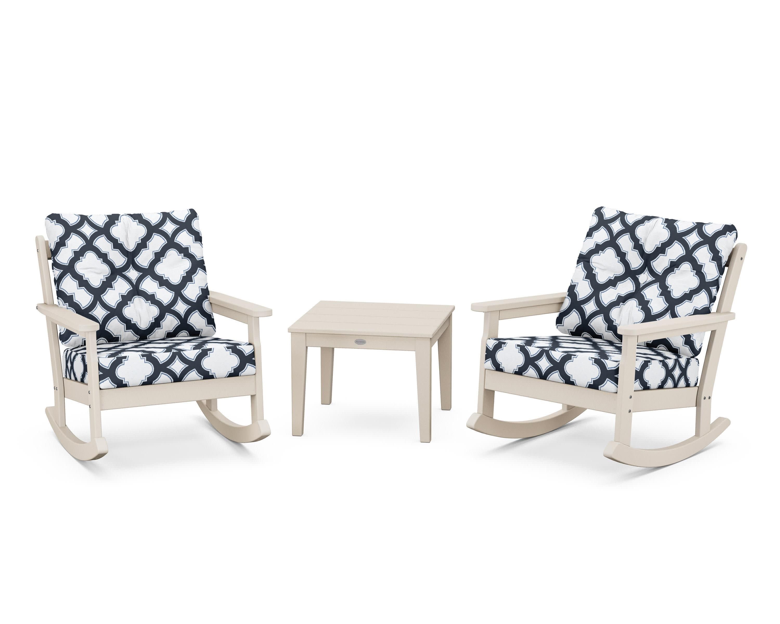 Vineyard 3-Piece Deep Seating Rocker Set in Sand / Trellis Marine Indigo