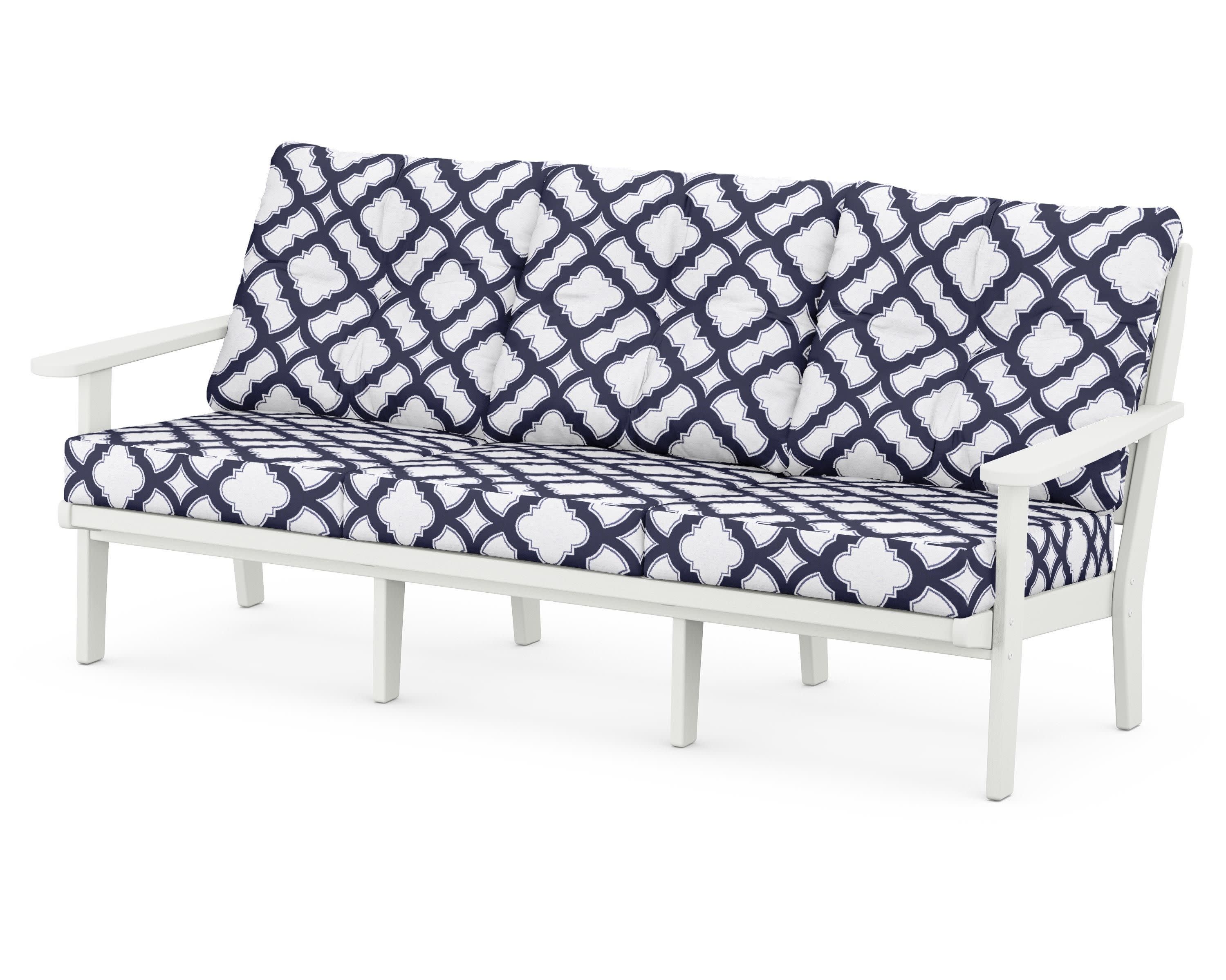 Lakeside Deep Seating Sofa in Vintage White / Trellis Navy