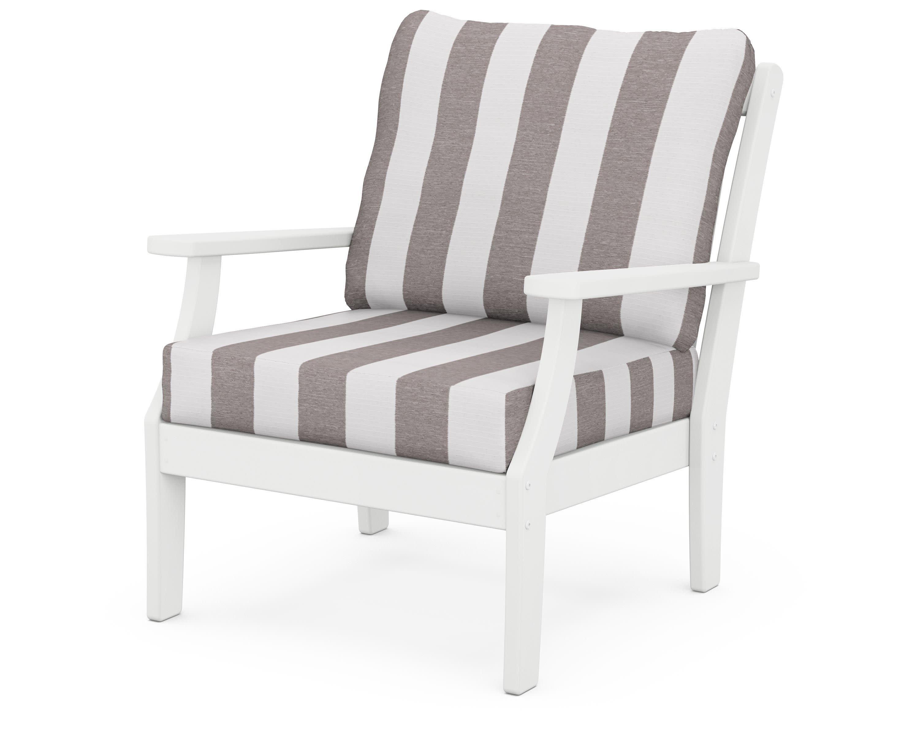 Braxton Deep Seating Chair in White / Cabana Stripe Grey Mist