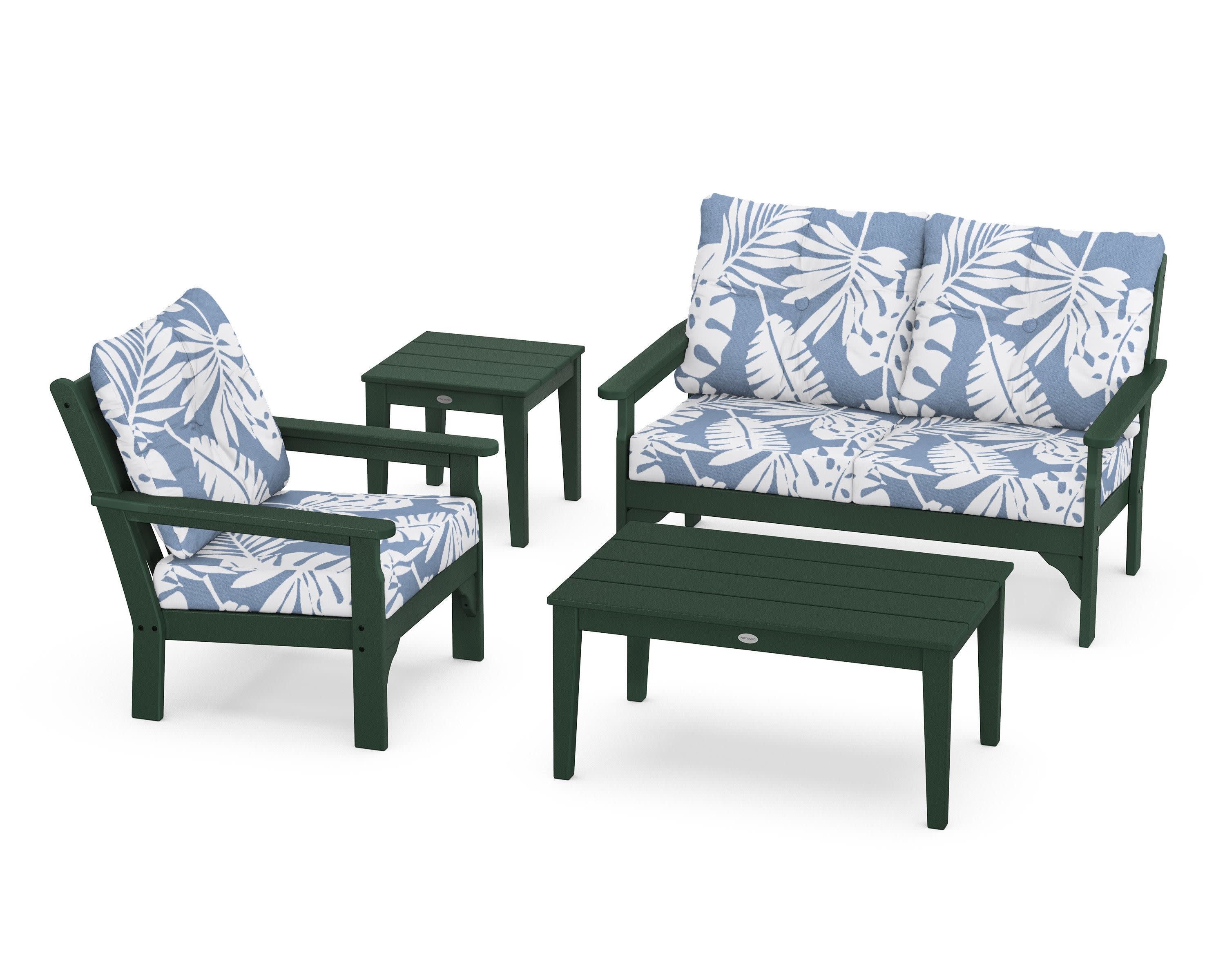 Vineyard 4-Piece Deep Seating Set in Green / Leaf Sky Blue