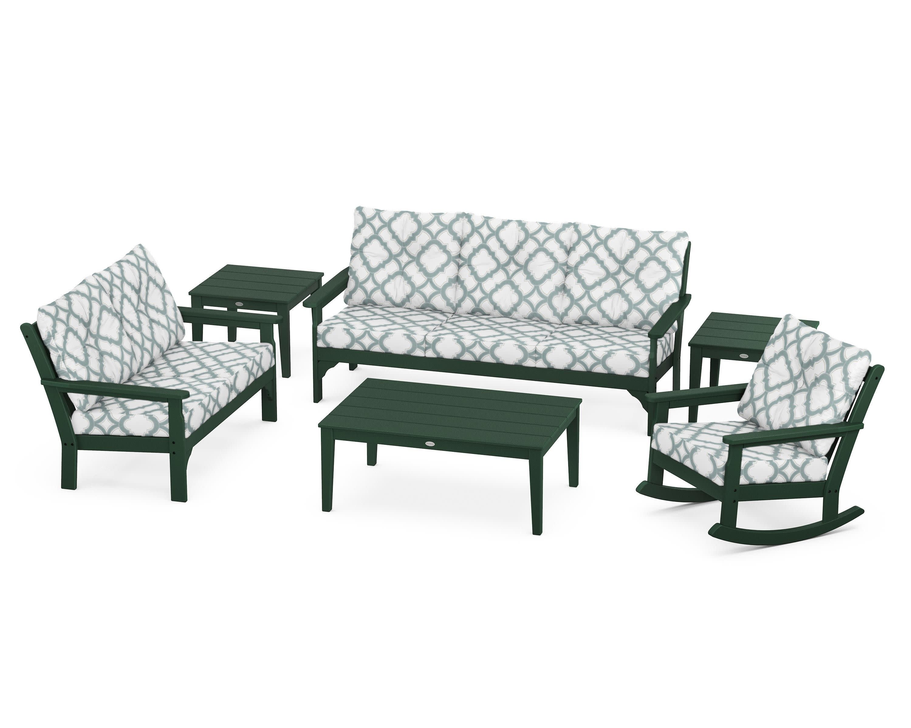 Vineyard 6-Piece Deep Seating Set in Green / Trellis Glacier Spa