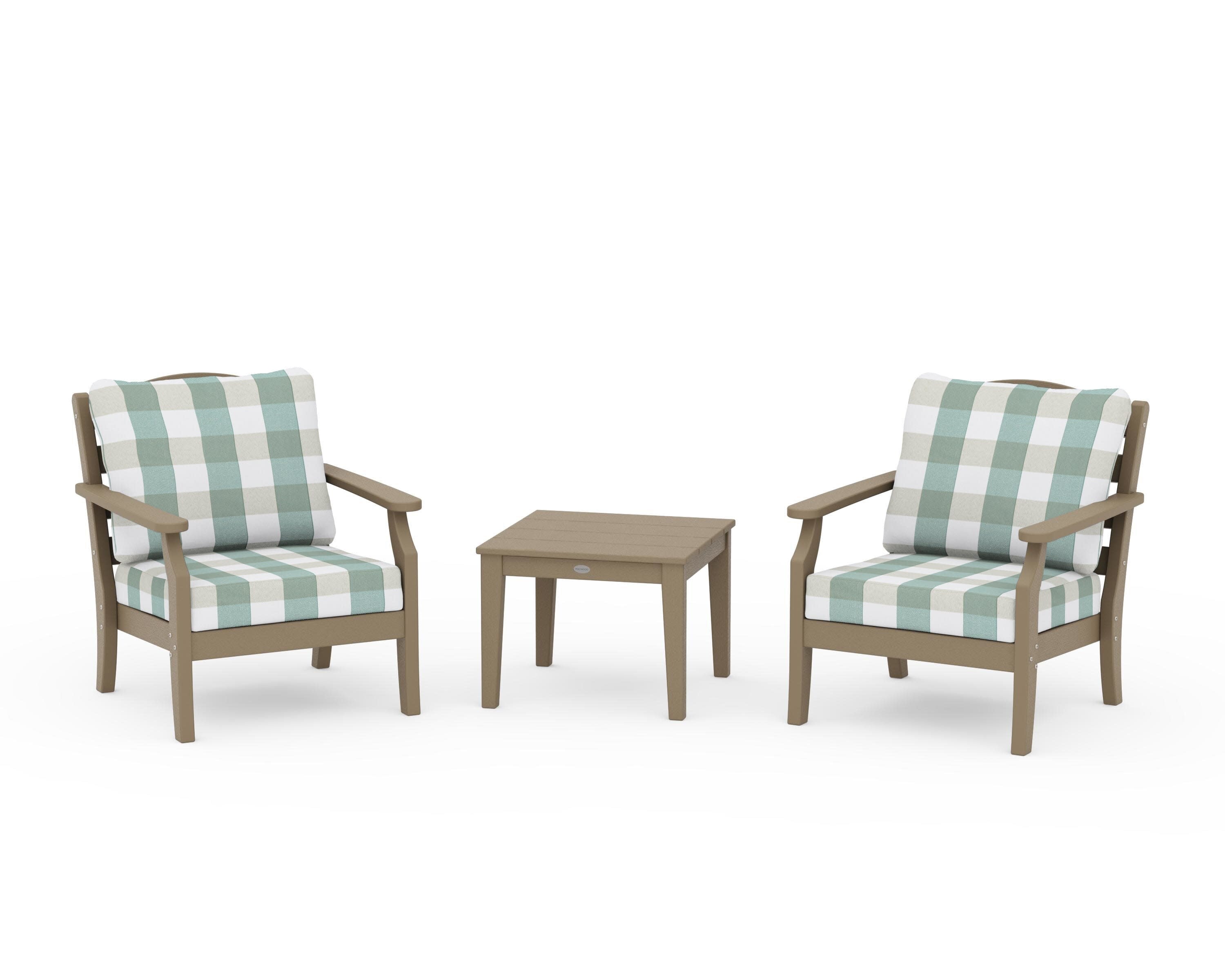 Savannah 3-Piece Deep Seating Set in Vintage Sahara / Buffalo Plaid Glacier Spa