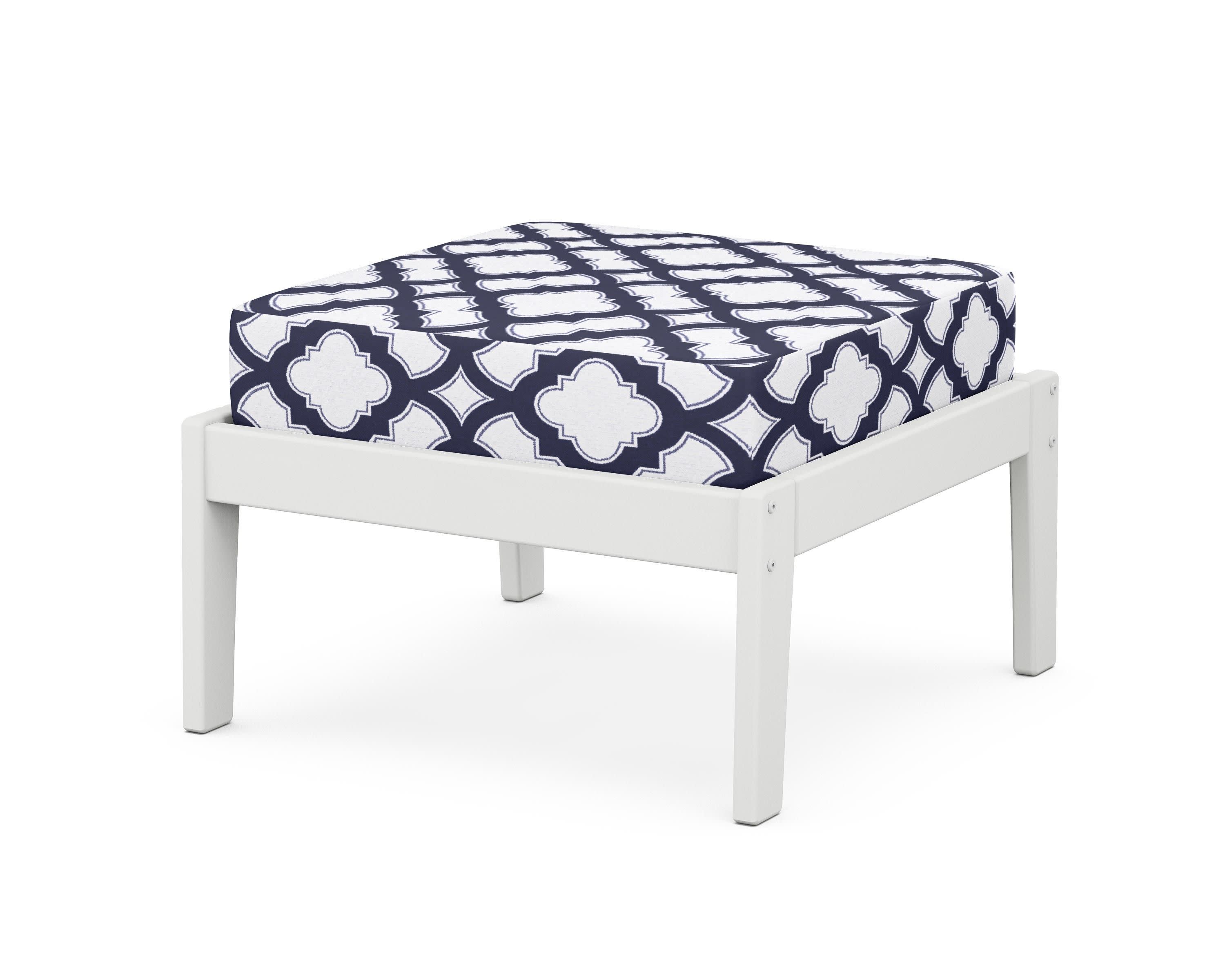 Deep Seating Ottoman in White / Trellis Navy