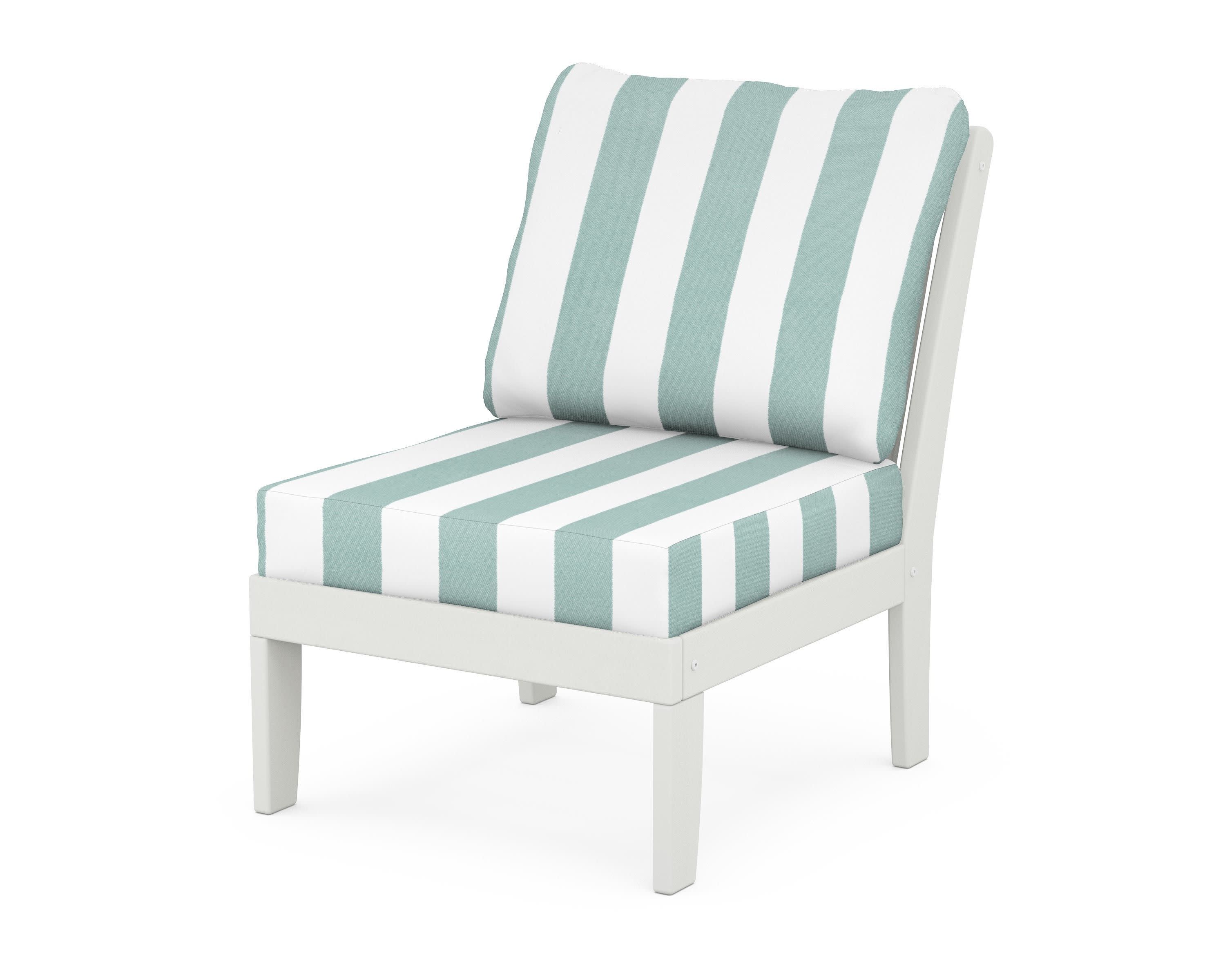Braxton Modular Armless Chair in Vintage White / Cabana Stripe Glacier Spa