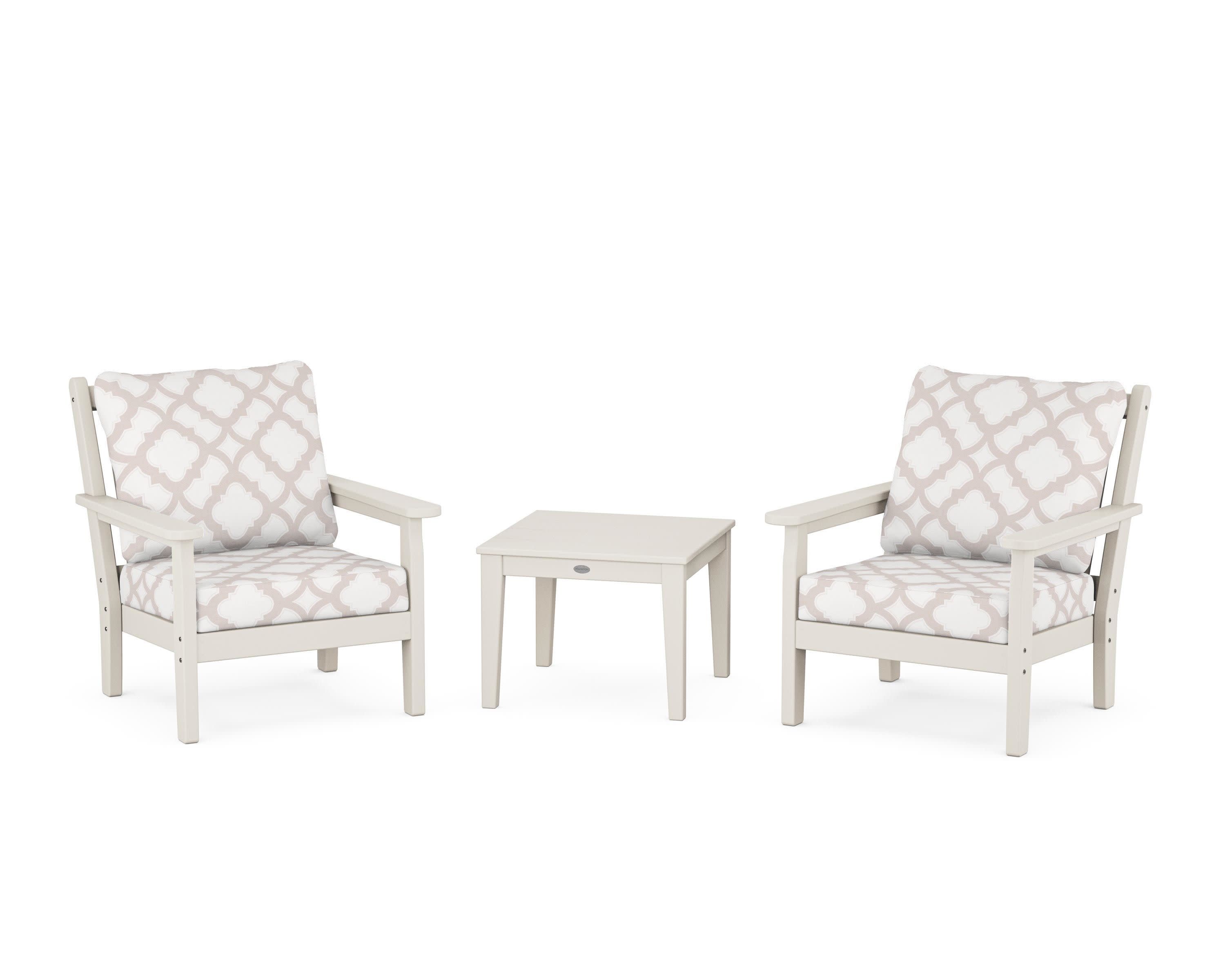Chippendale 3-Piece Deep Seating Set in Sand / Trellis Dune Burlap