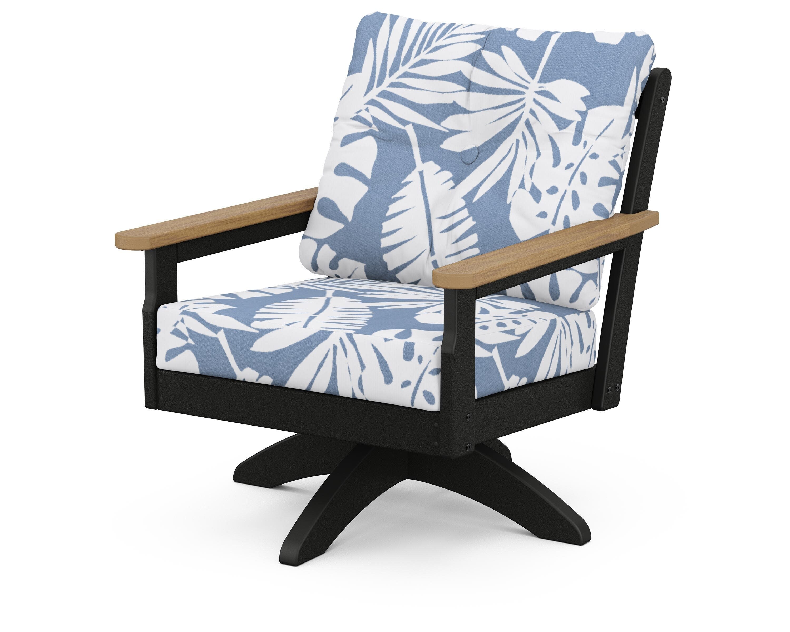 Vineyard Deep Seating Swivel Chair in Black / Natural / Leaf Sky Blue