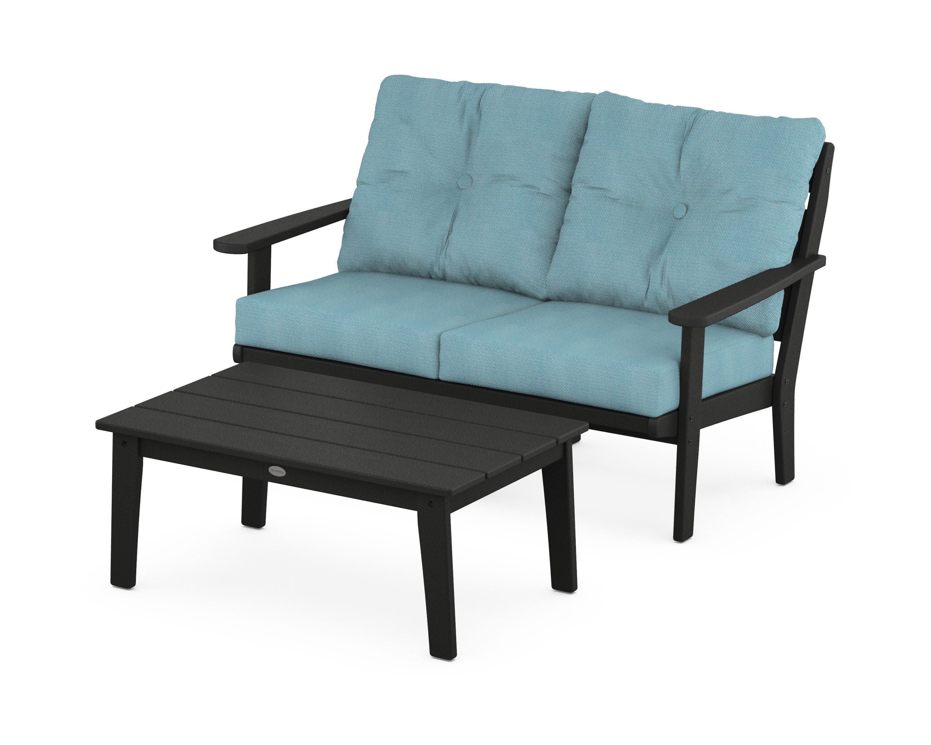 Lakeside 2-Piece Lounge Loveseat Set in Black / Lattice Sky Blue