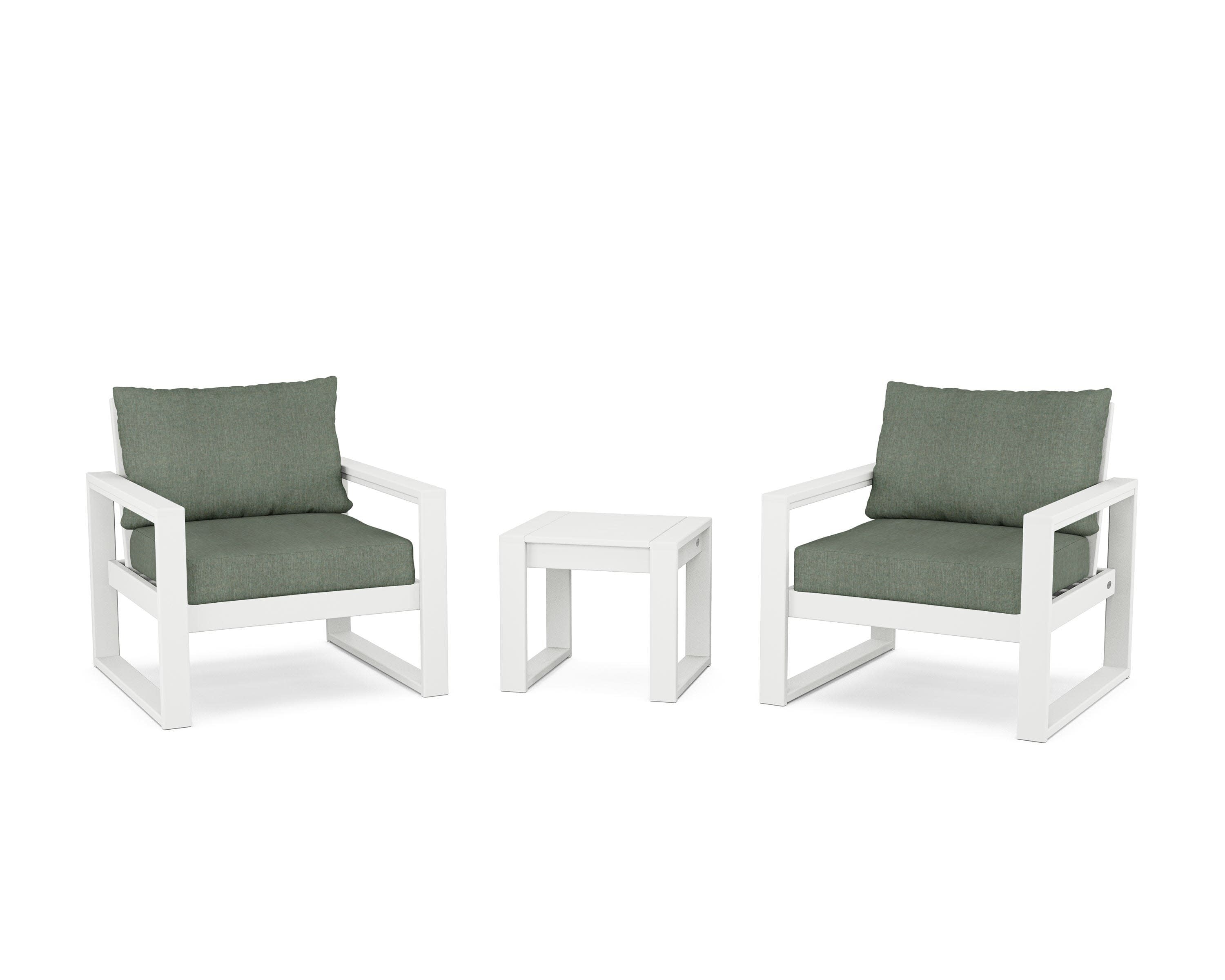 EDGE Sectional 3-Piece Deep Seating Set in White / Cast Sage
