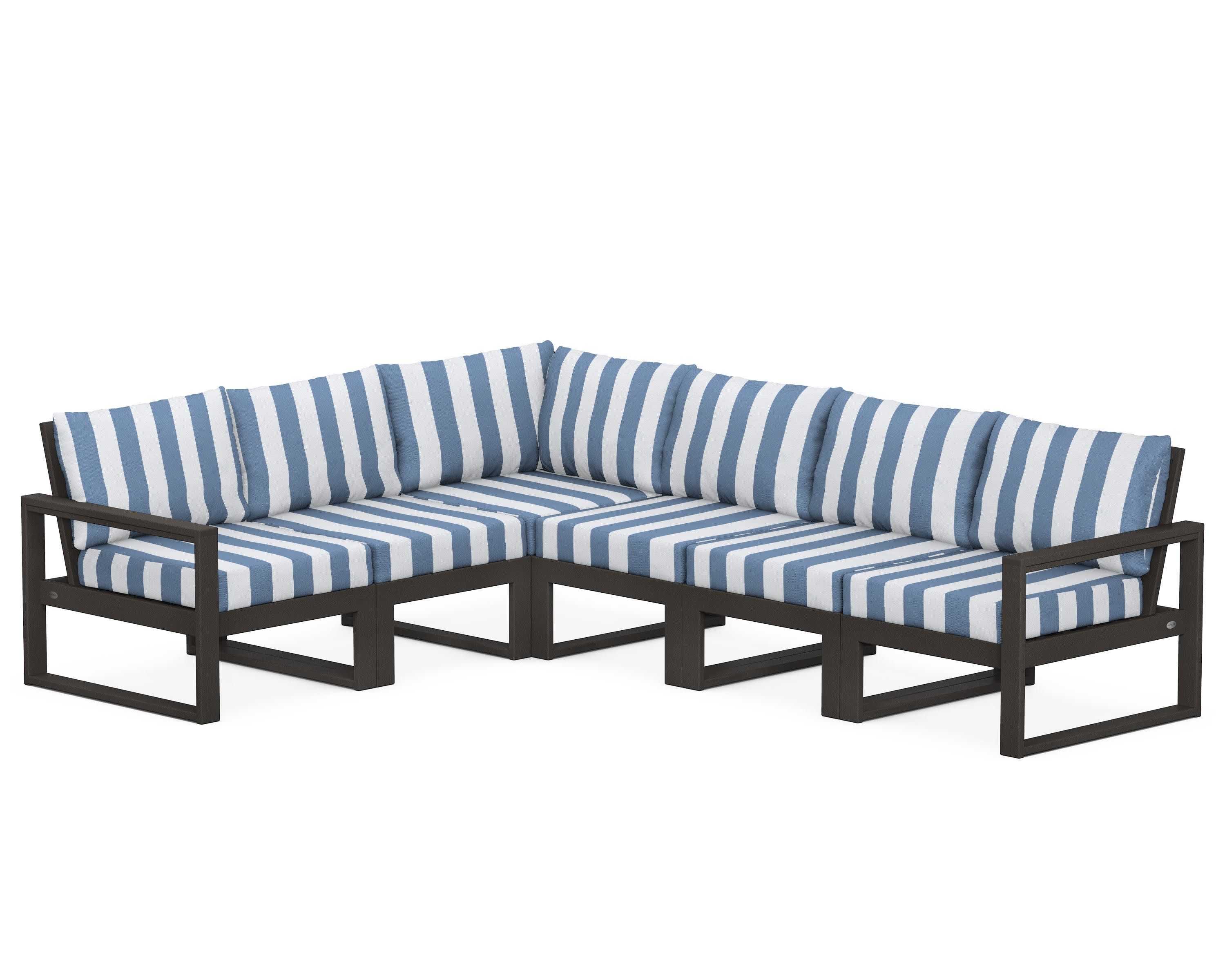 EDGE 6-Piece Modular Deep Seating Set in Vintage Coffee / Cabana Stripe Sky Blue