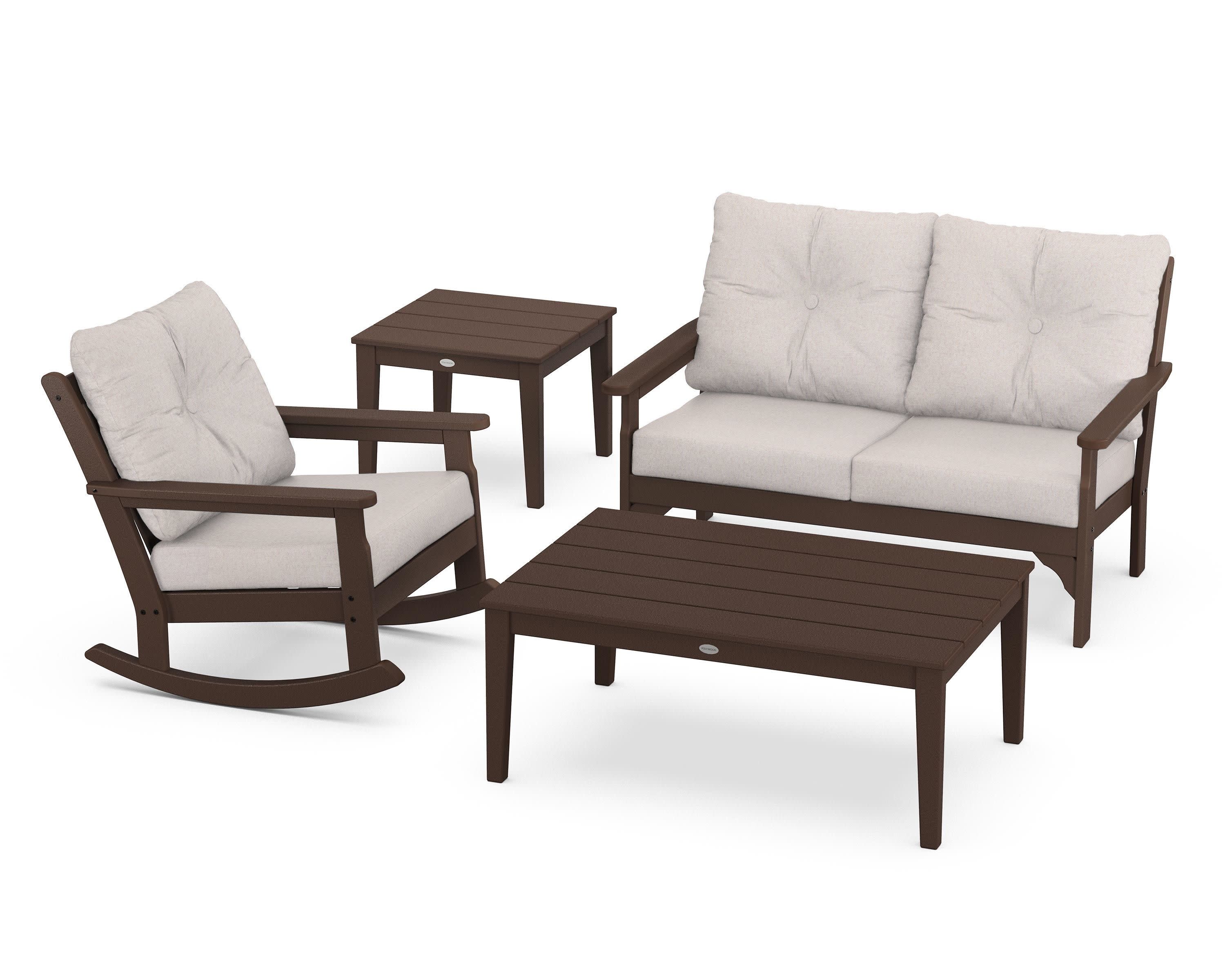 Vineyard 4-Piece Deep Seating Rocker Set in Mahogany / Dune Burlap