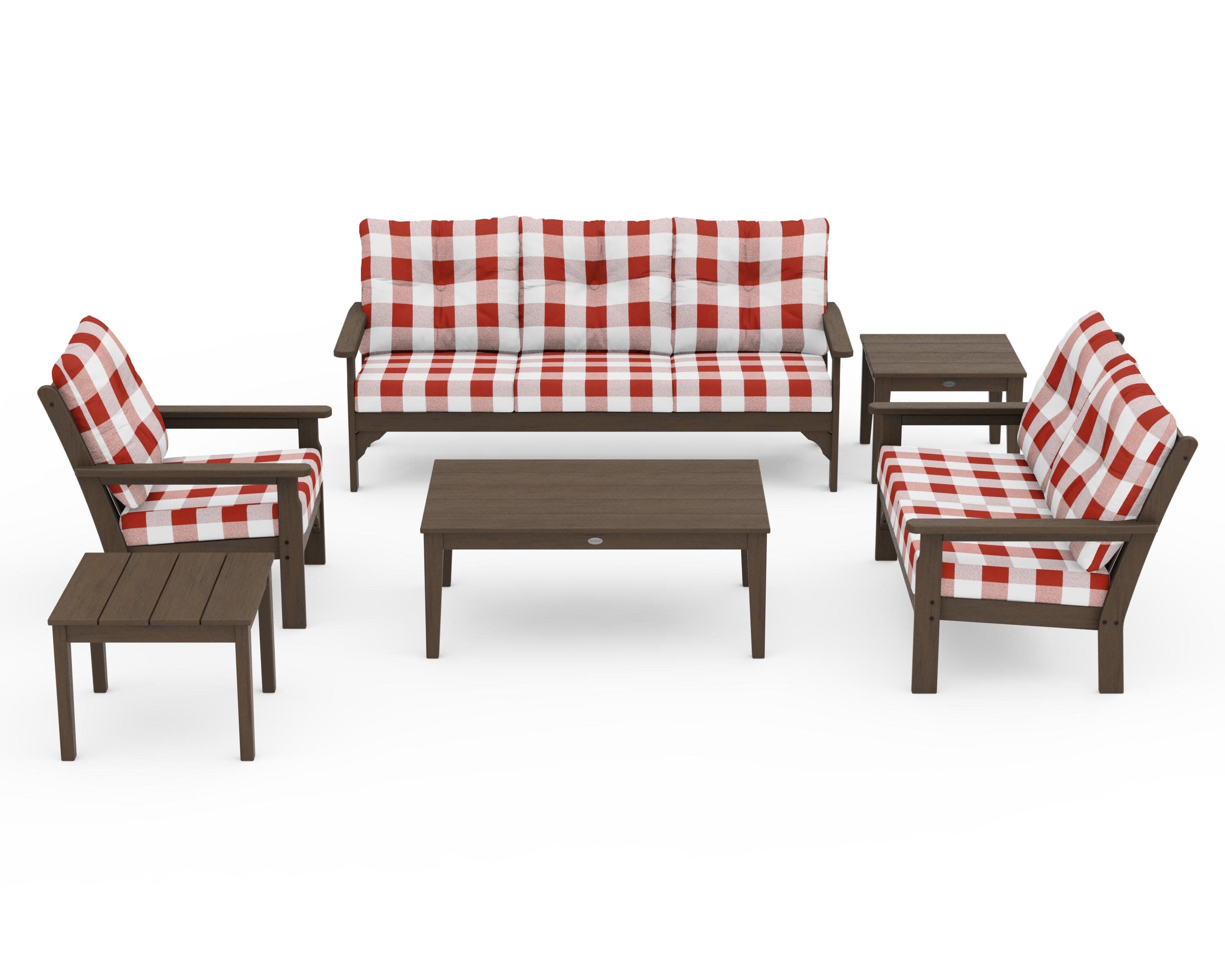Vineyard 6-Piece Deep Seating Set in Kona / Buffalo Plaid Crimson