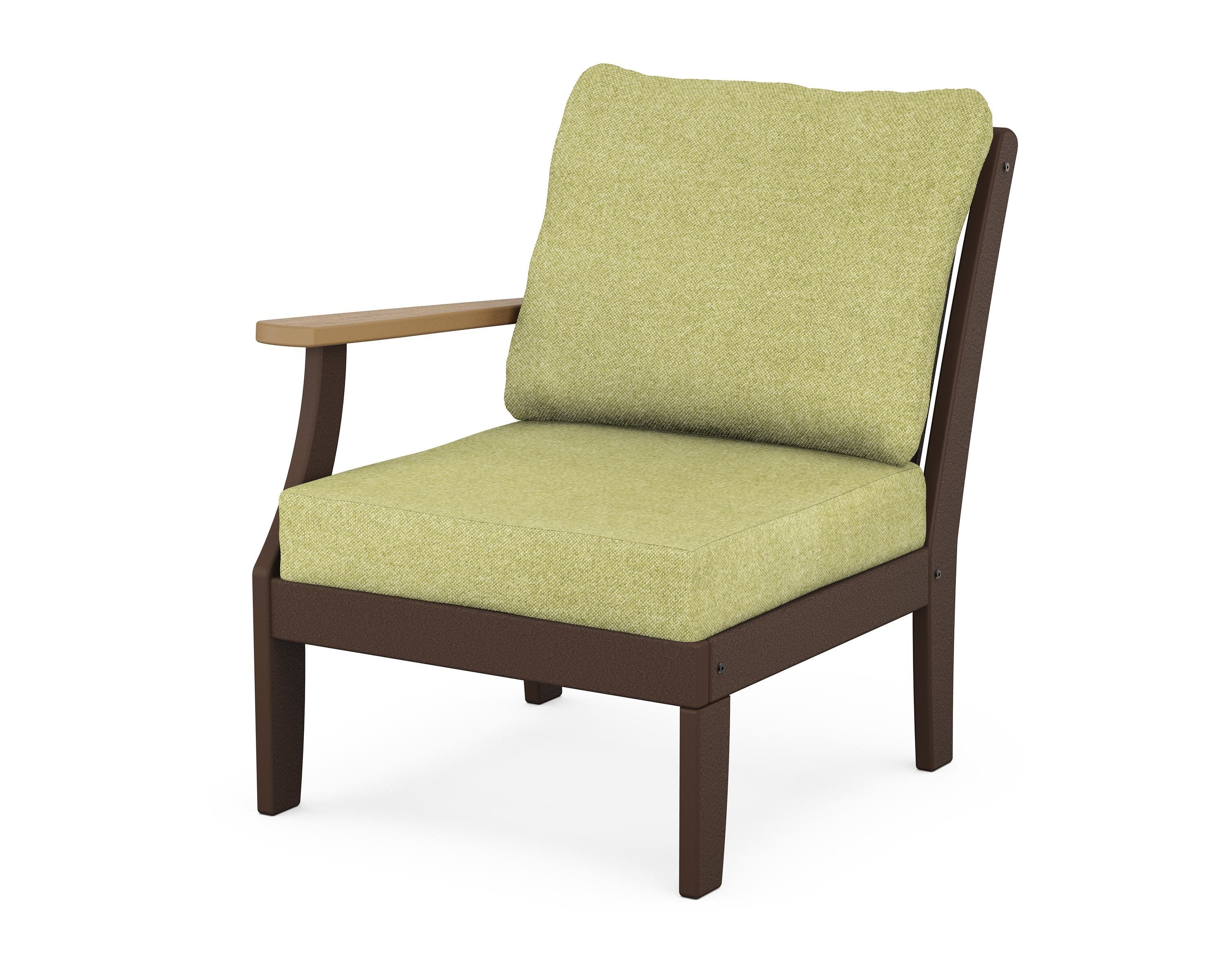 Braxton Modular Left Arm Chair in Mahogany / Natural / Chartreuse Boucle