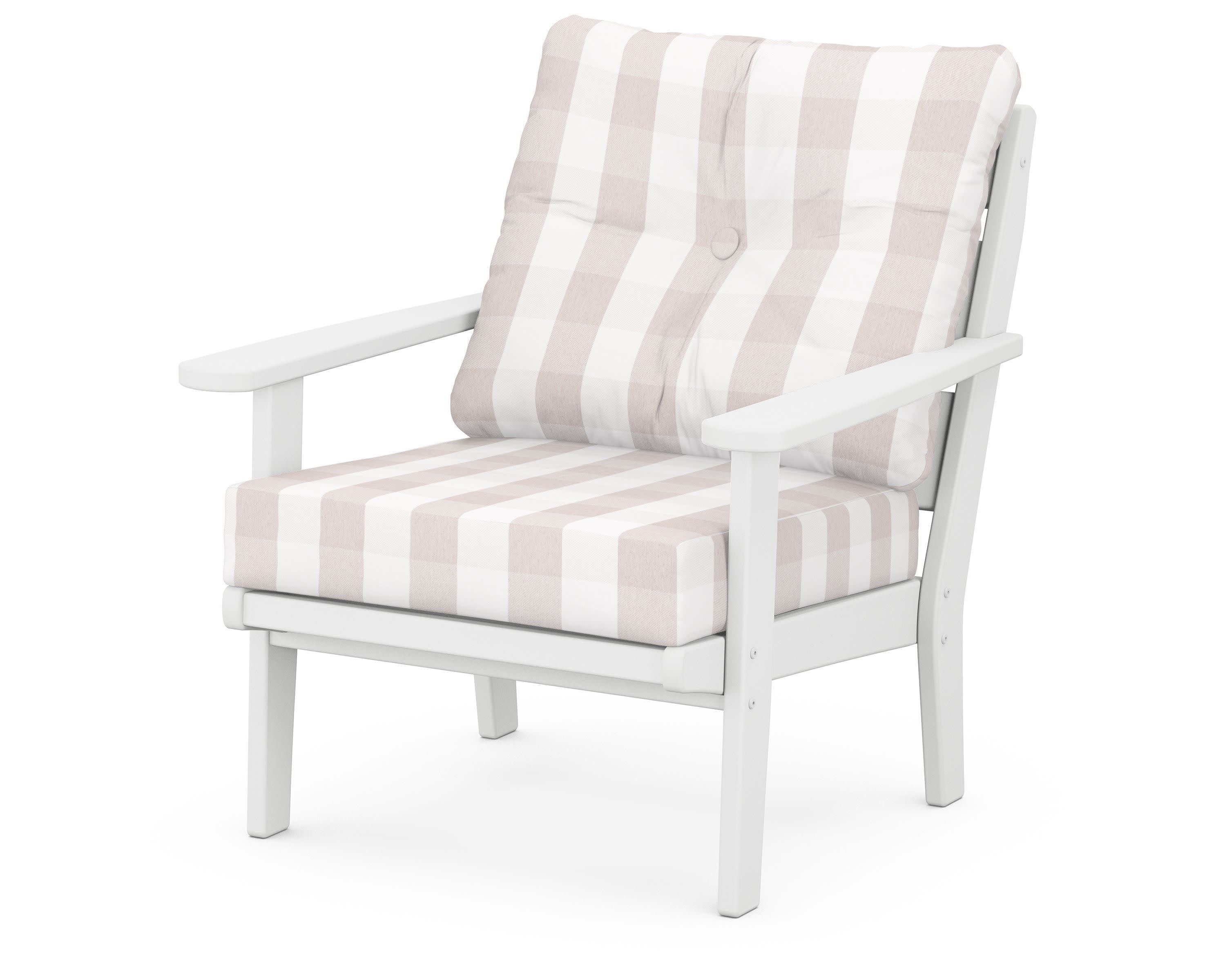 Lakeside Deep Seating Chair in White / Buffalo Plaid Dune Burlap