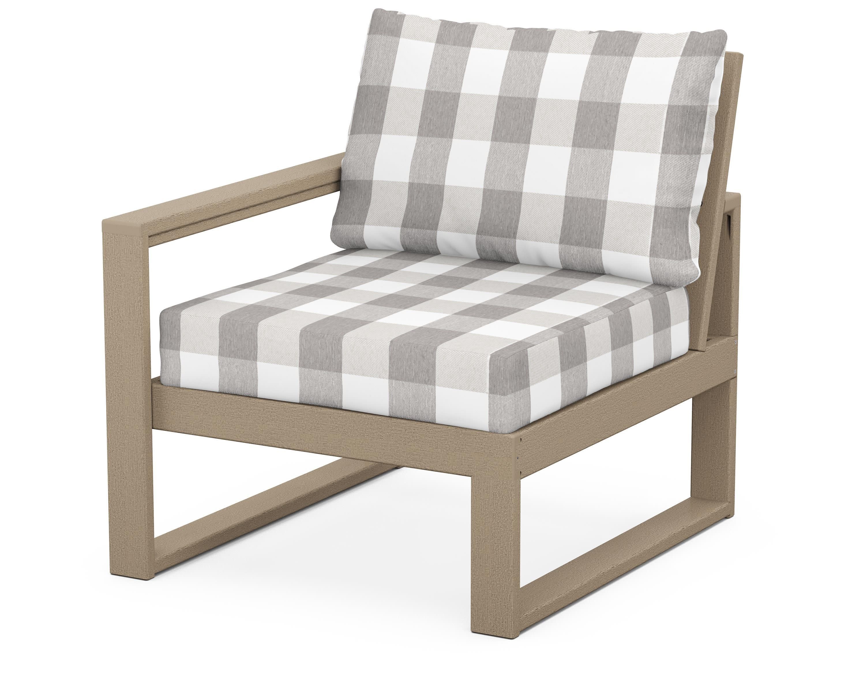 EDGE Modular Left Arm Chair in Vintage Sahara / Buffalo Plaid Grey Mist