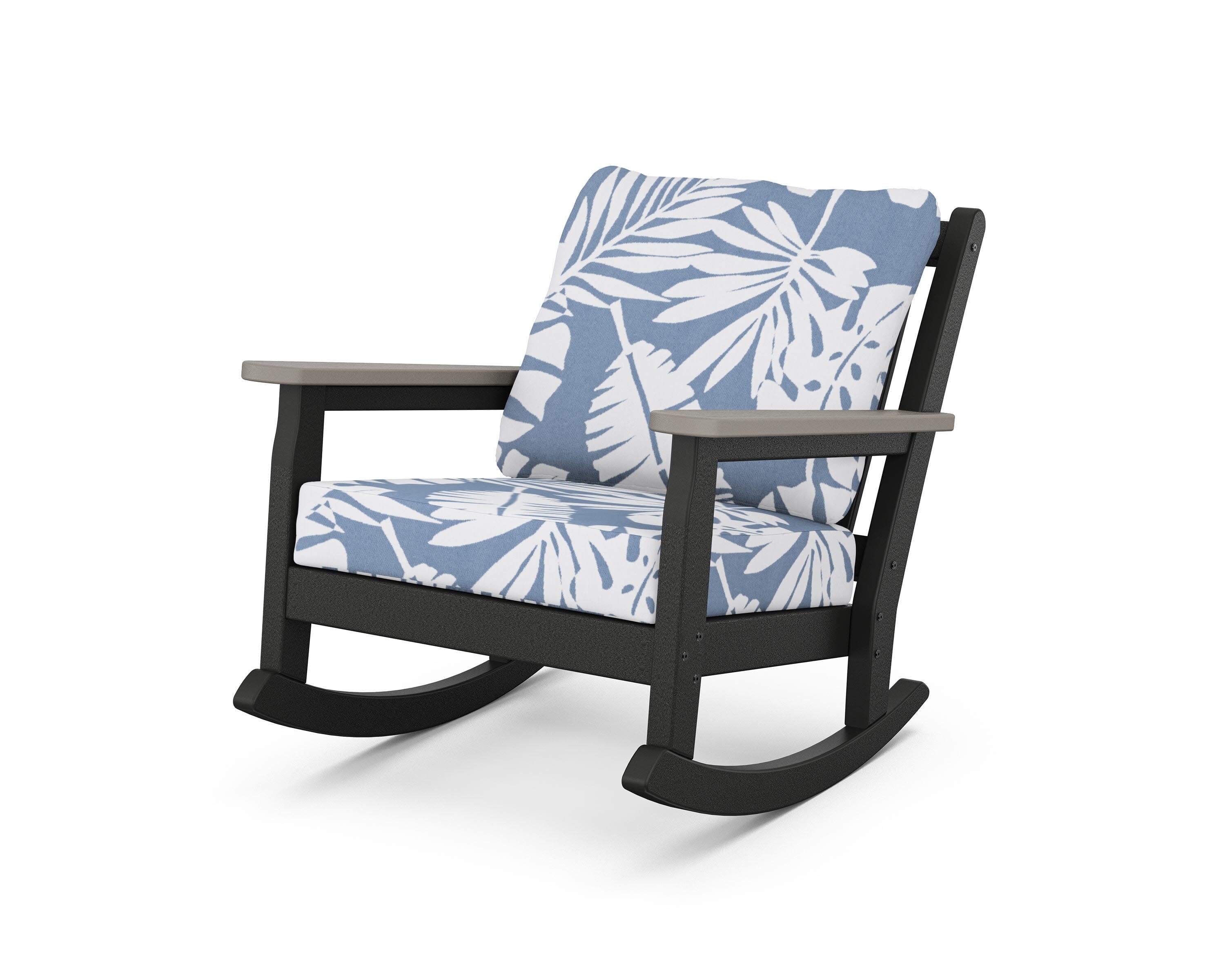 Chippendale Deep Seating Rocking Chair in Black / Driftwood / Leaf Sky Blue