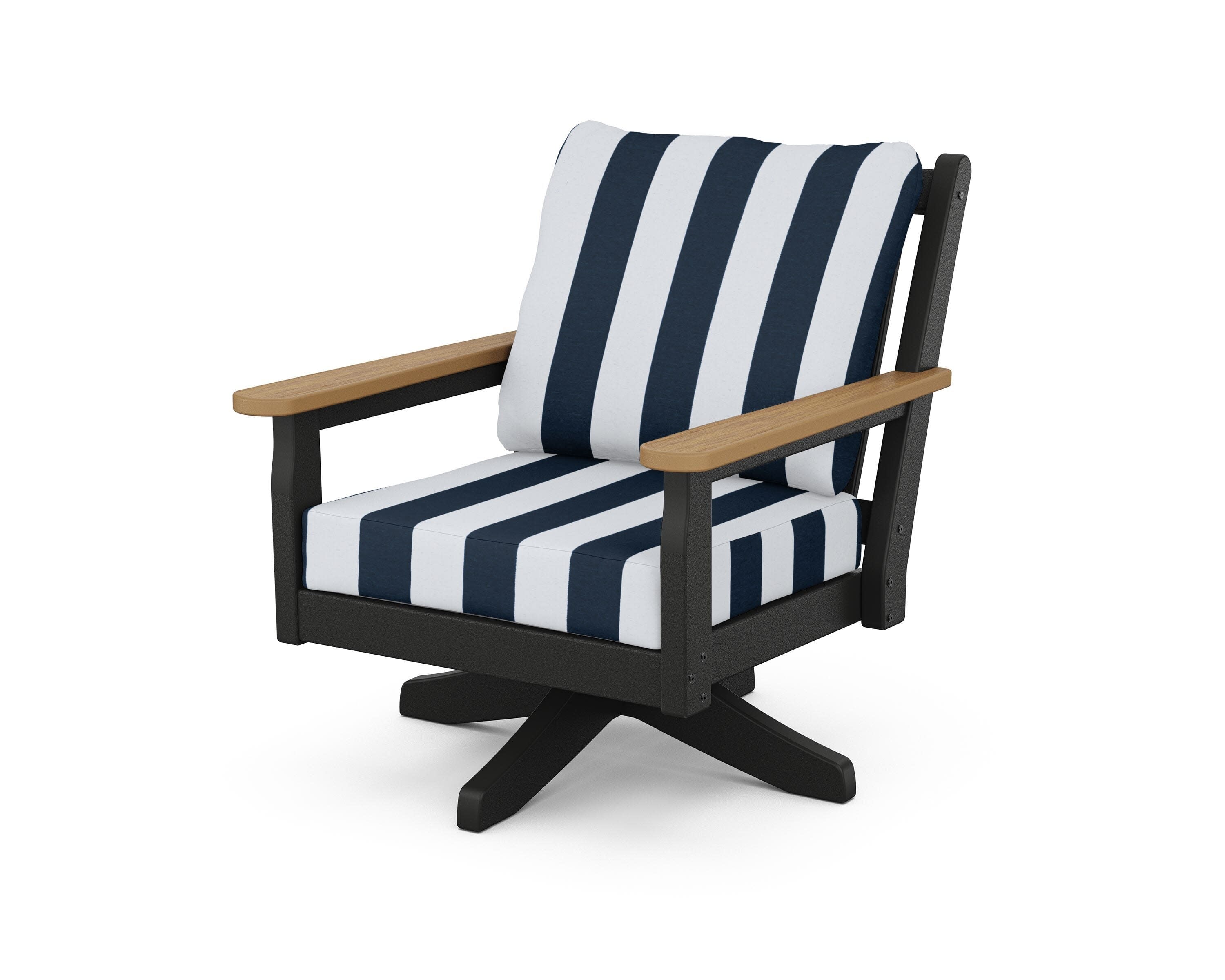 Chippendale Deep Seating Swivel Chair in Black / Natural / Cabana Stripe Marine Indigo