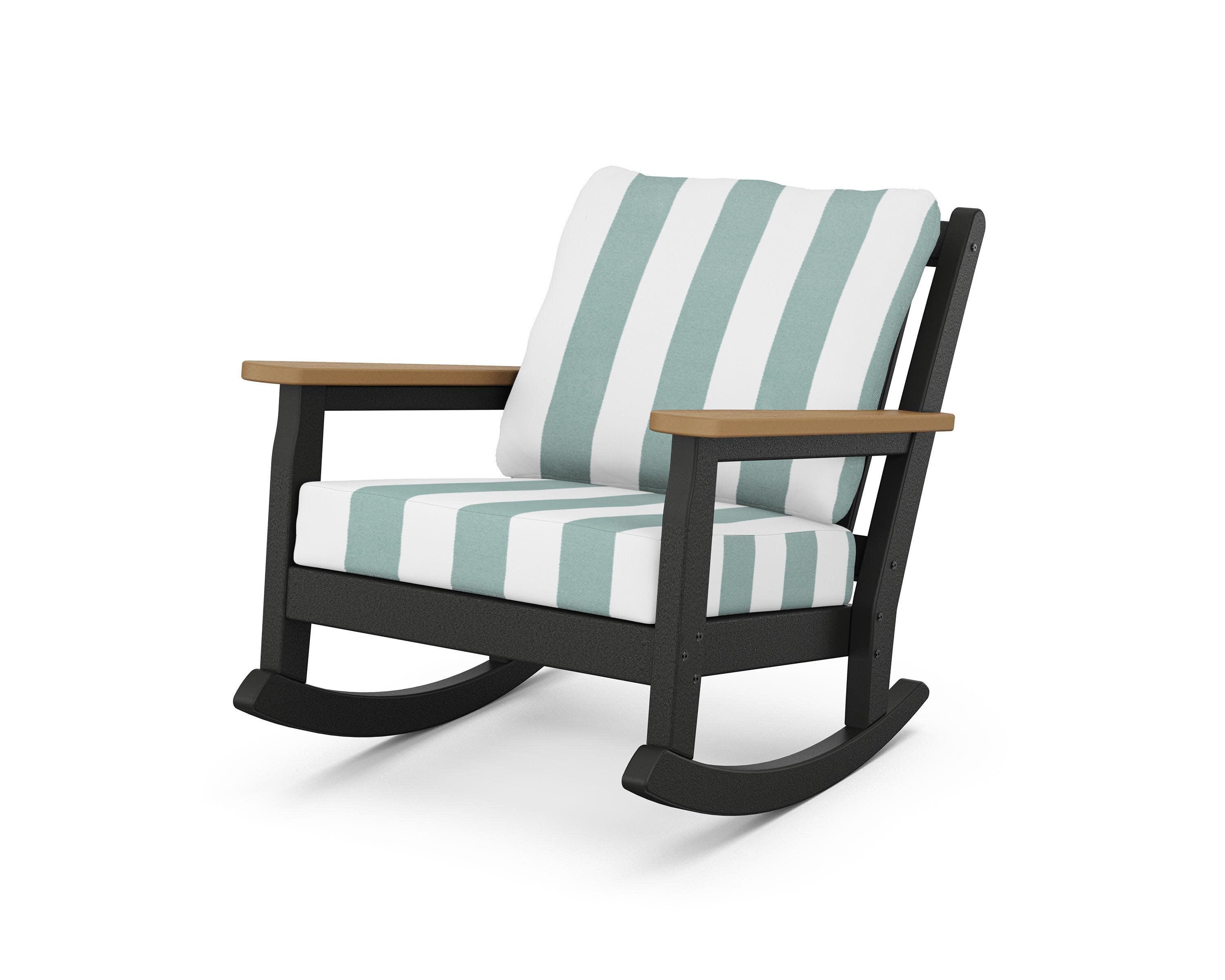 Chippendale Deep Seating Rocking Chair in Black / Natural / Cabana Stripe Glacier Spa