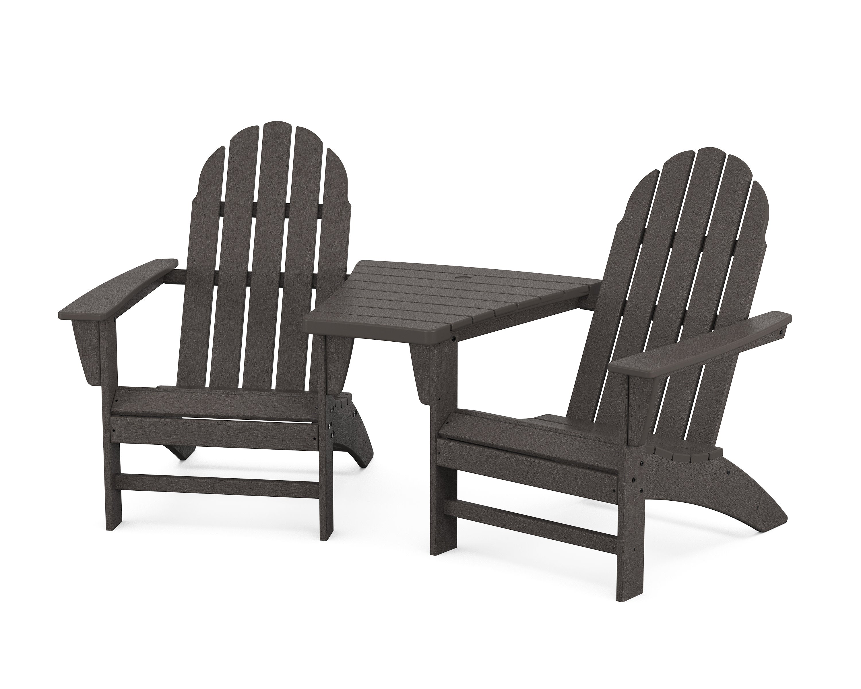 Vineyard 3-Piece Adirondack Set with Angled Connecting Table in Vintage Coffee