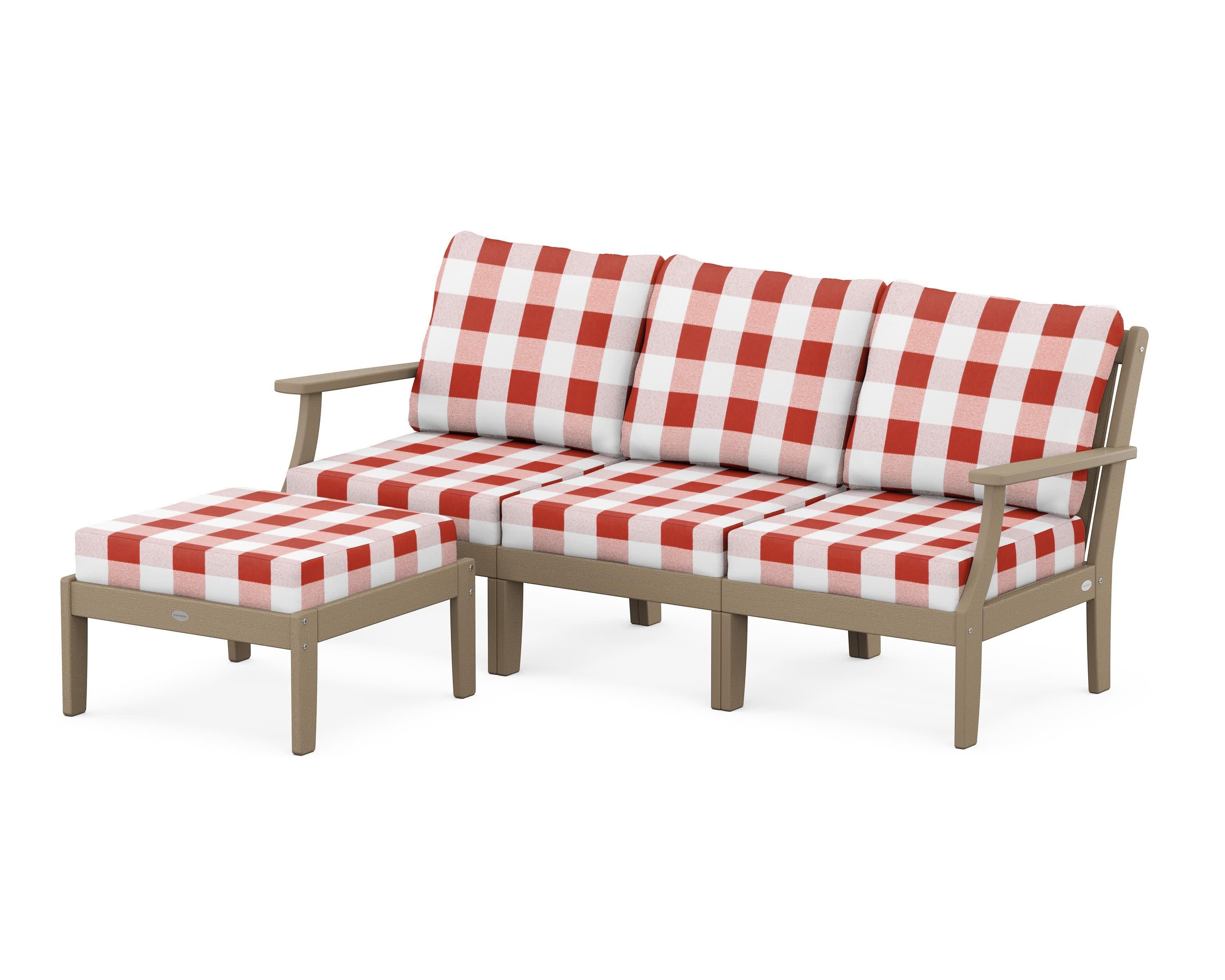 Braxton Modular 4-Piece Deep Seating Set with Ottoman in Vintage Sahara / Buffalo Plaid Crimson