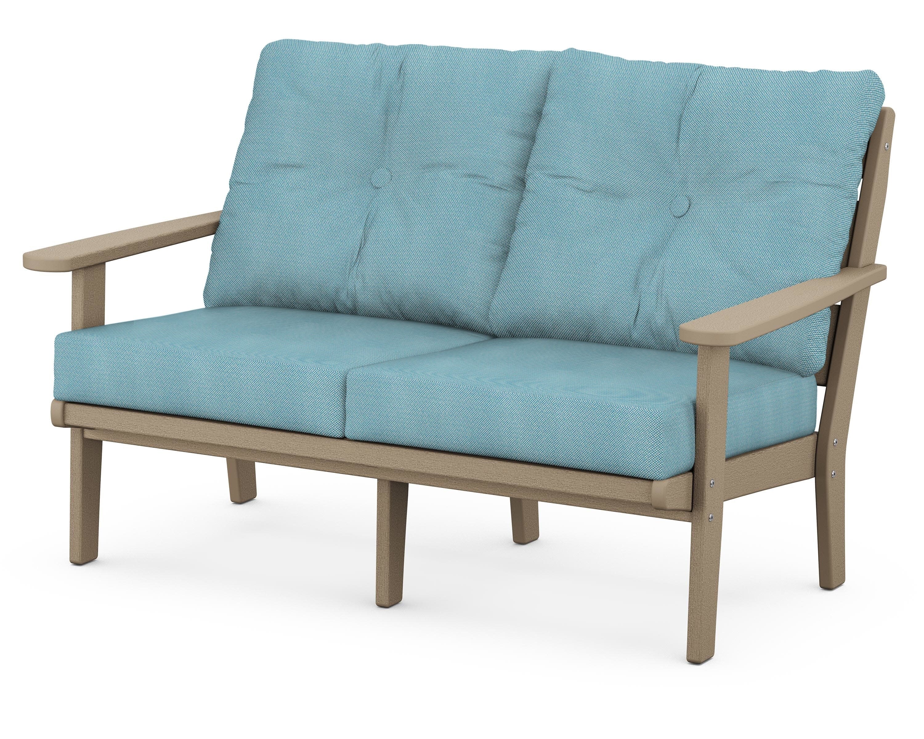 Lakeside Deep Seating Loveseat in Vintage Sahara / Lattice Sky Blue