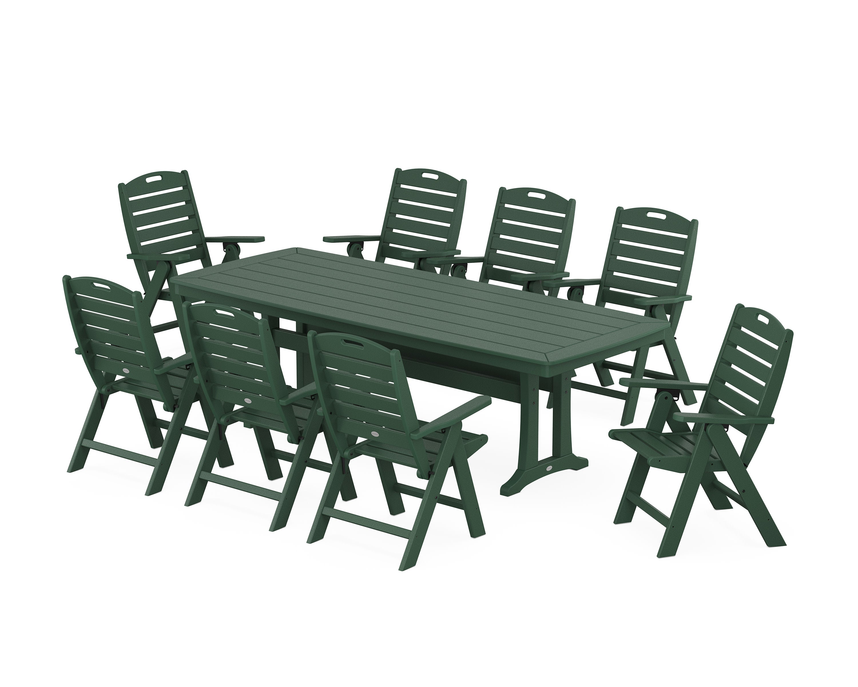 Nautical Highback 9-Piece Dining Set with Trestle Legs in Green