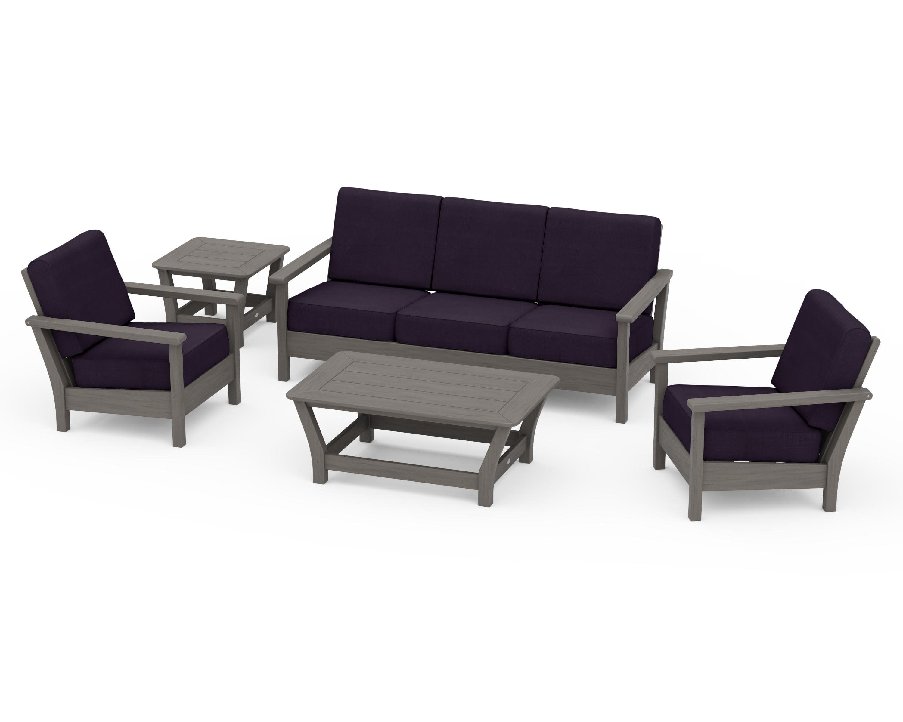 Harbour 5-Piece Deep Seating Set in Driftwood / Navy Linen
