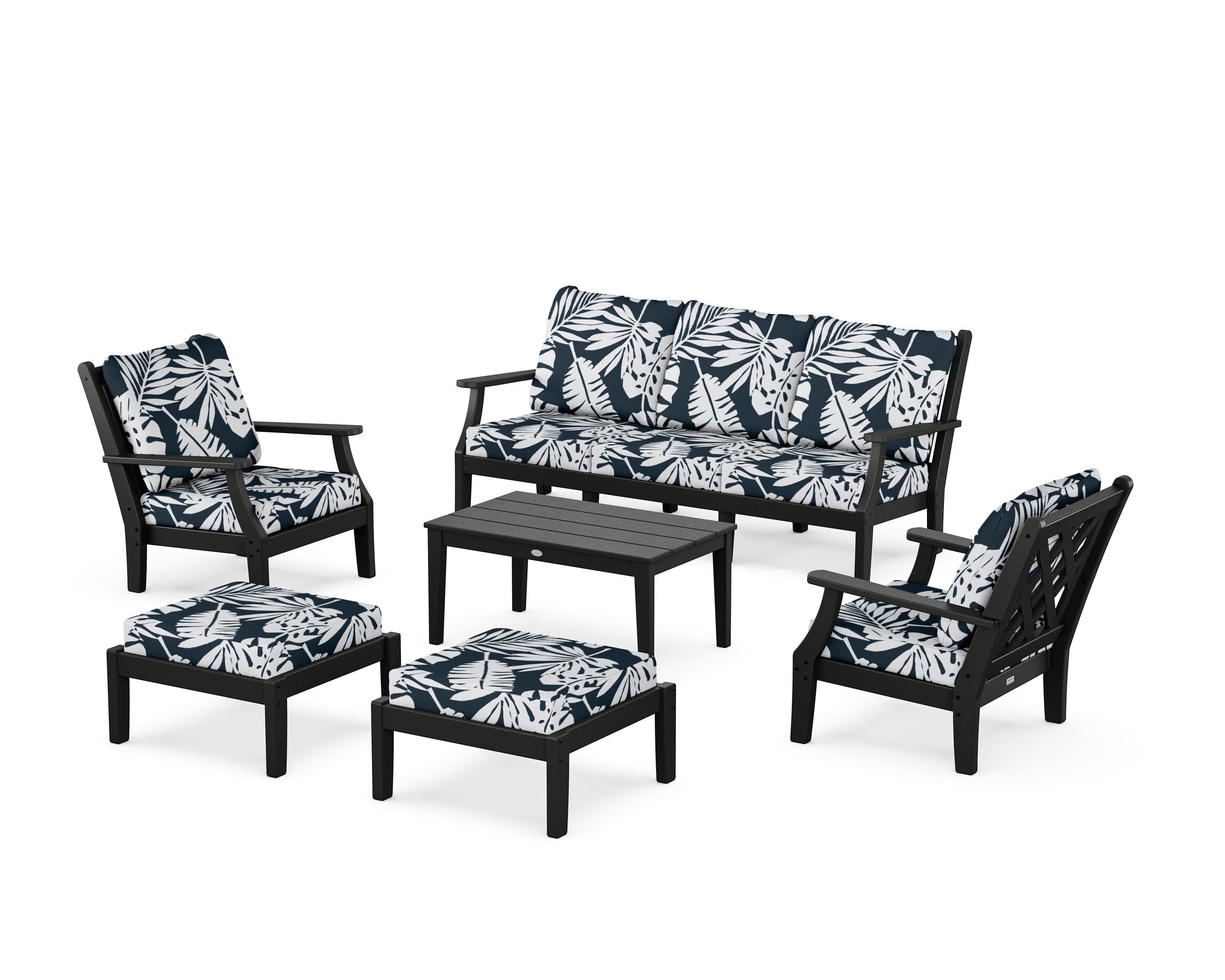 Wovendale 6-Piece Lounge Sofa Set in Black / Leaf Marine Indigo