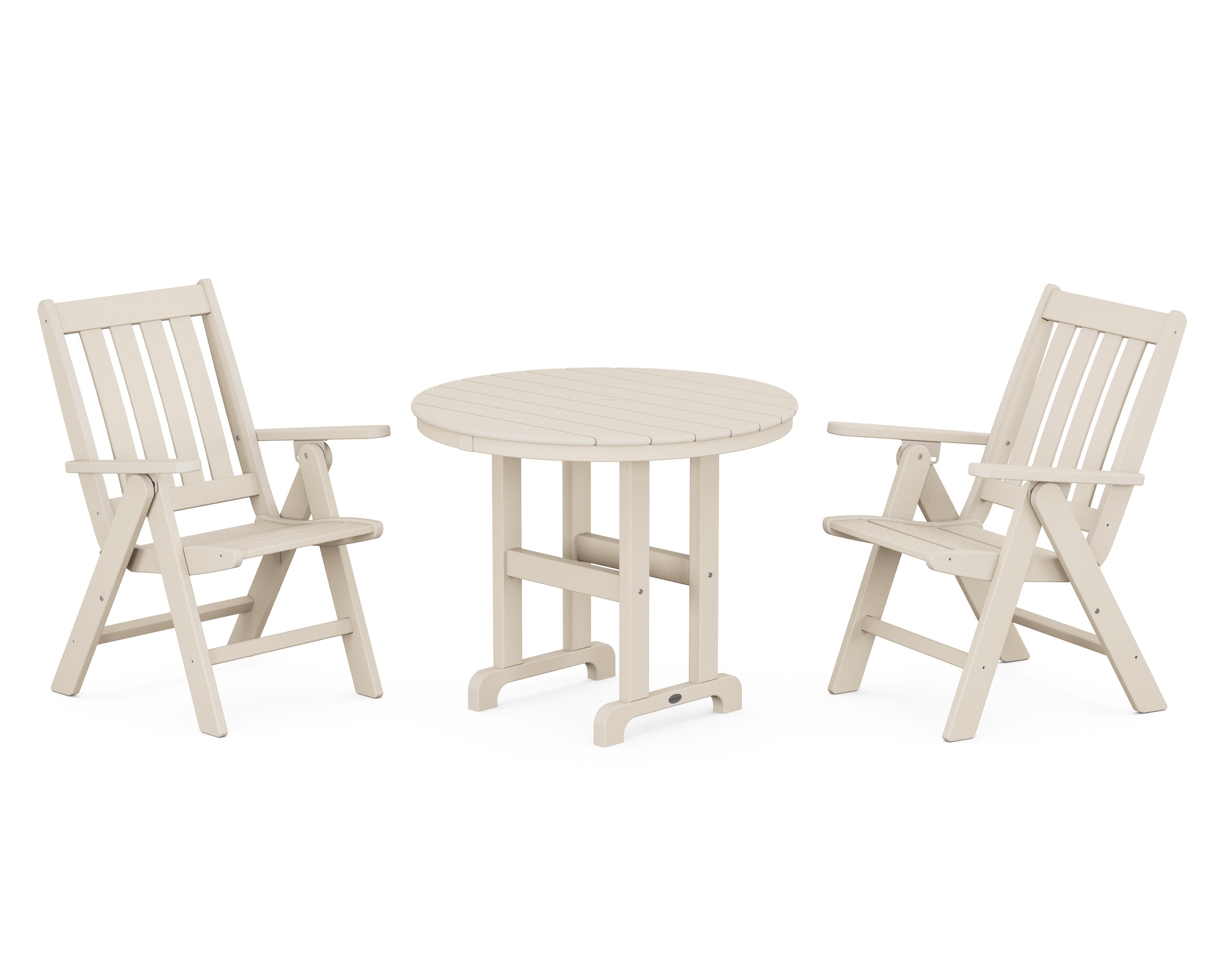 Vineyard Folding Chair 3-Piece Round Dining Set in Sand