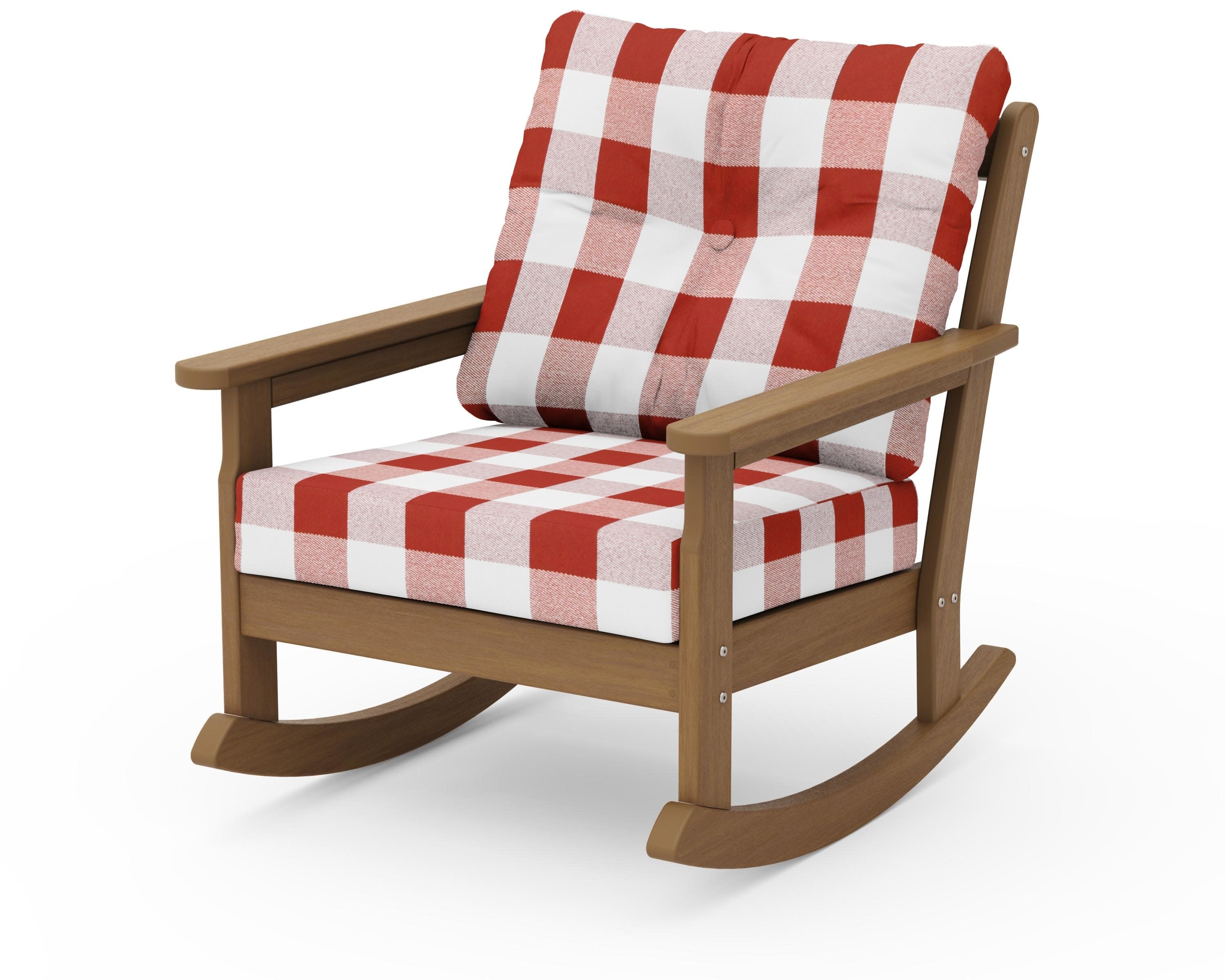Vineyard Deep Seating Rocking Chair in Natural / Buffalo Plaid Crimson