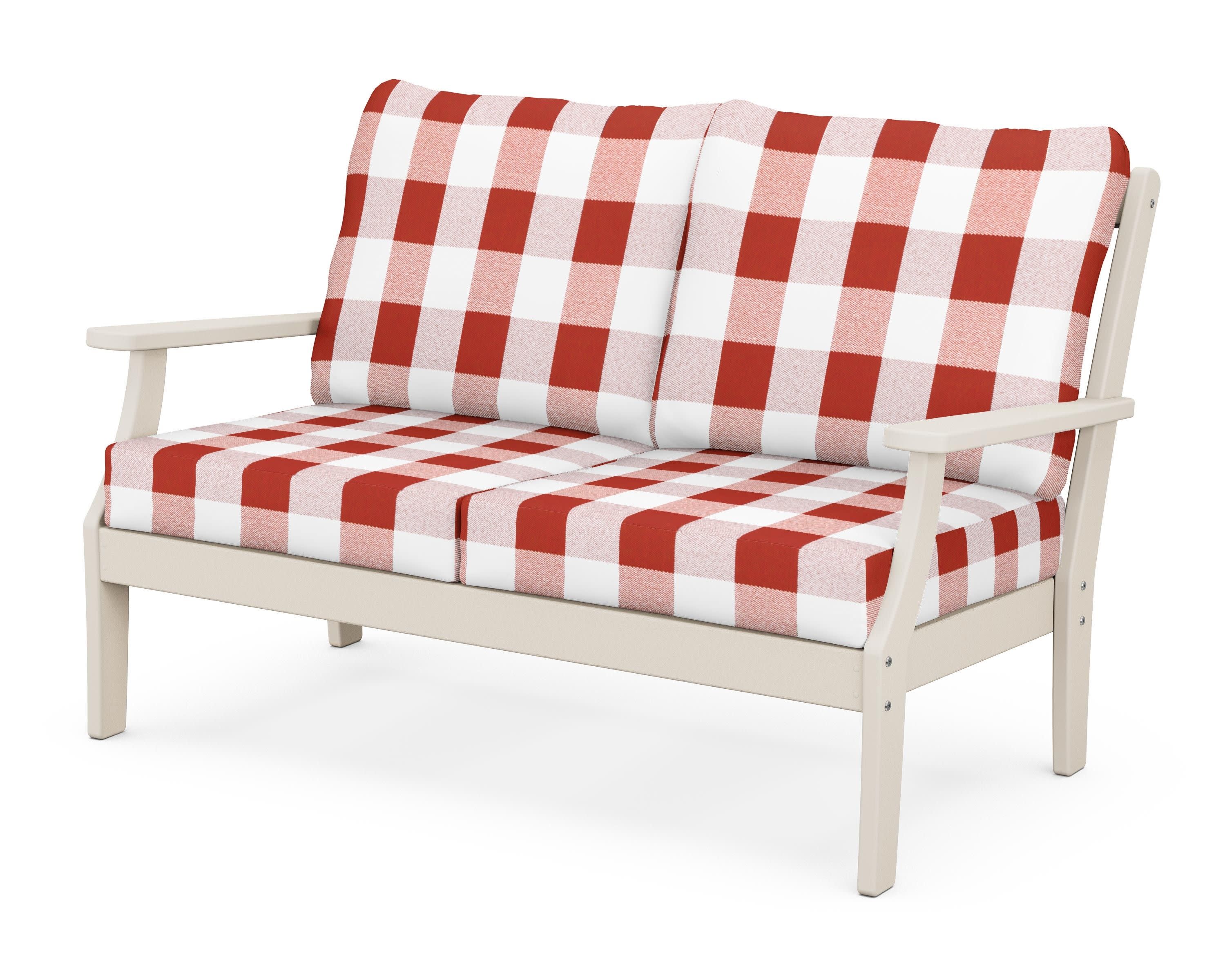 Braxton Deep Seating Loveseat in Sand / Buffalo Plaid Crimson