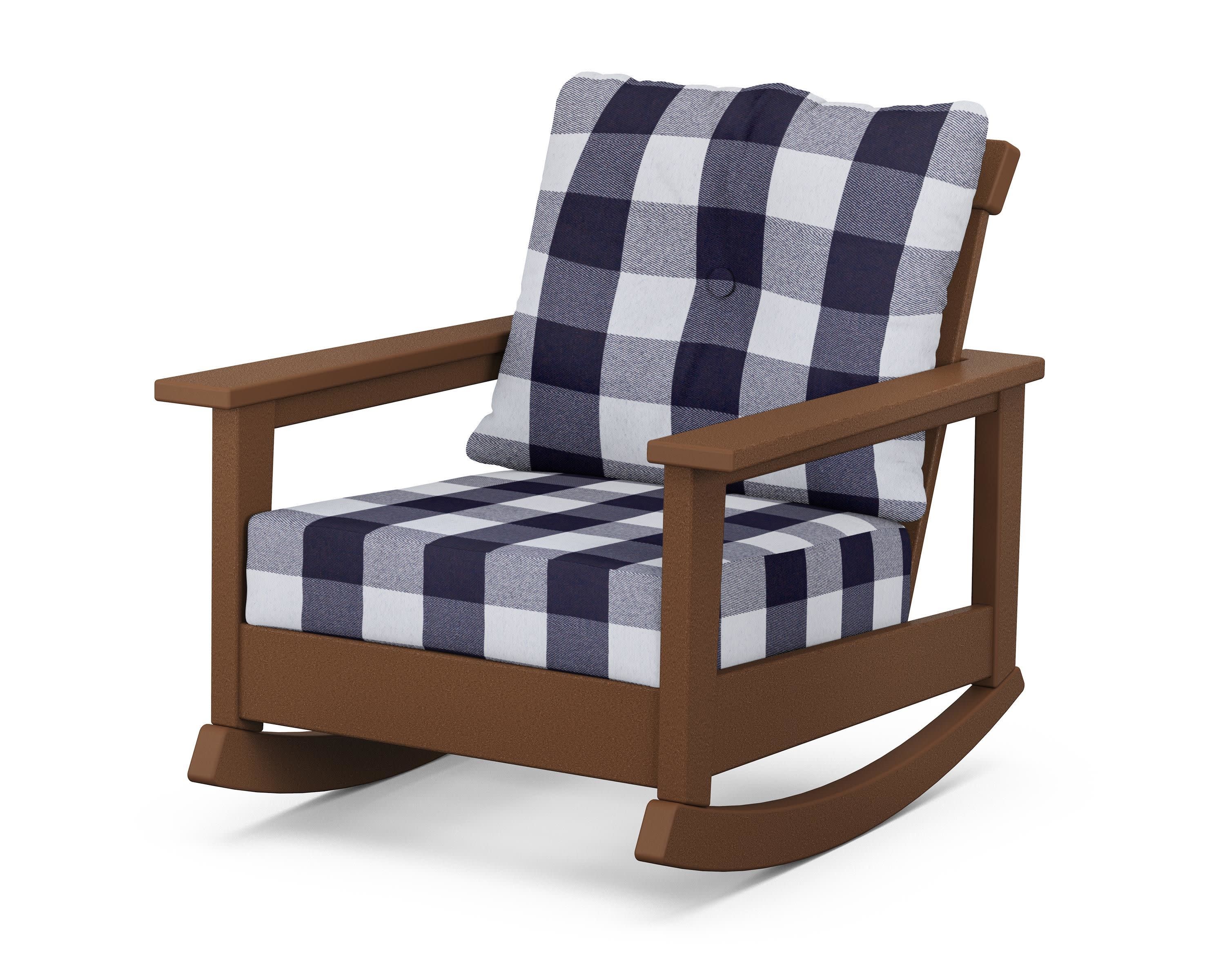 Prescott Deep Seating Rocking Chair in Teak / Buffalo Plaid Navy