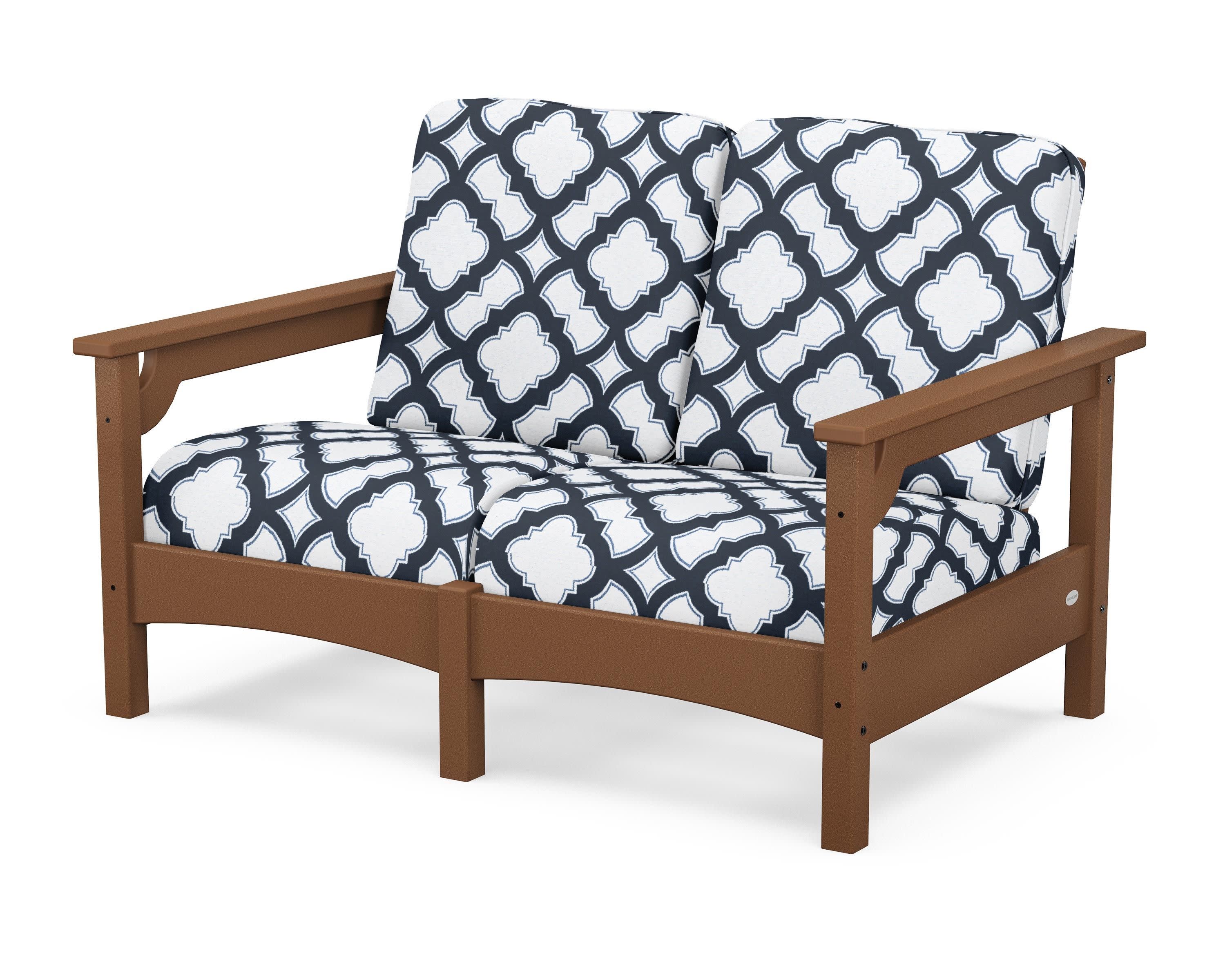 Club Loveseat in Teak / Trellis Marine Indigo