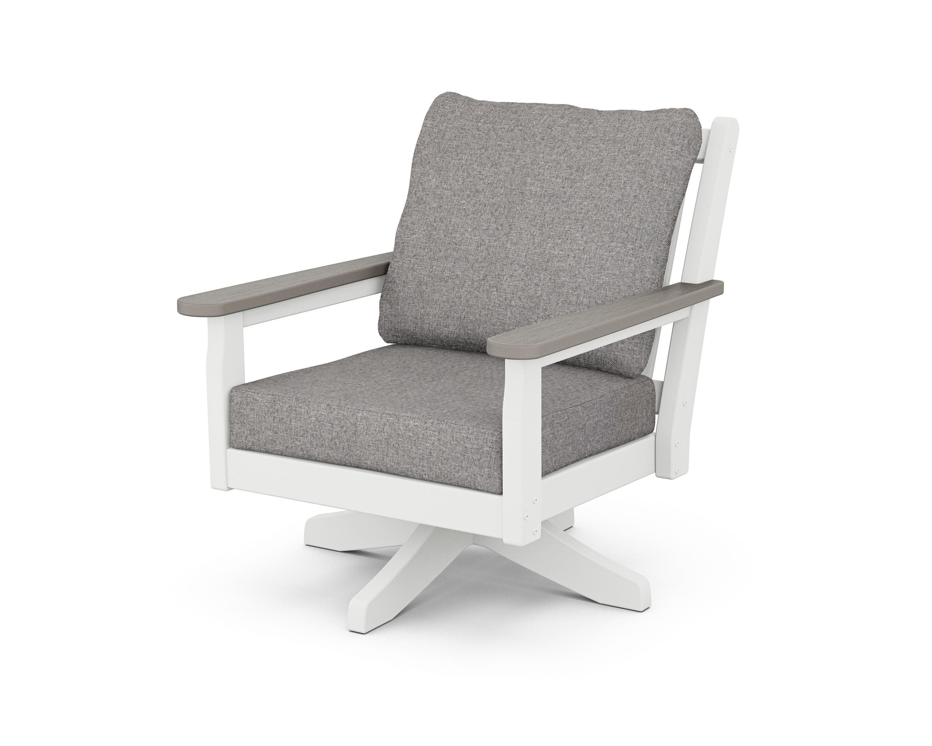 Chippendale Deep Seating Swivel Chair in White / Driftwood / Grey Mist