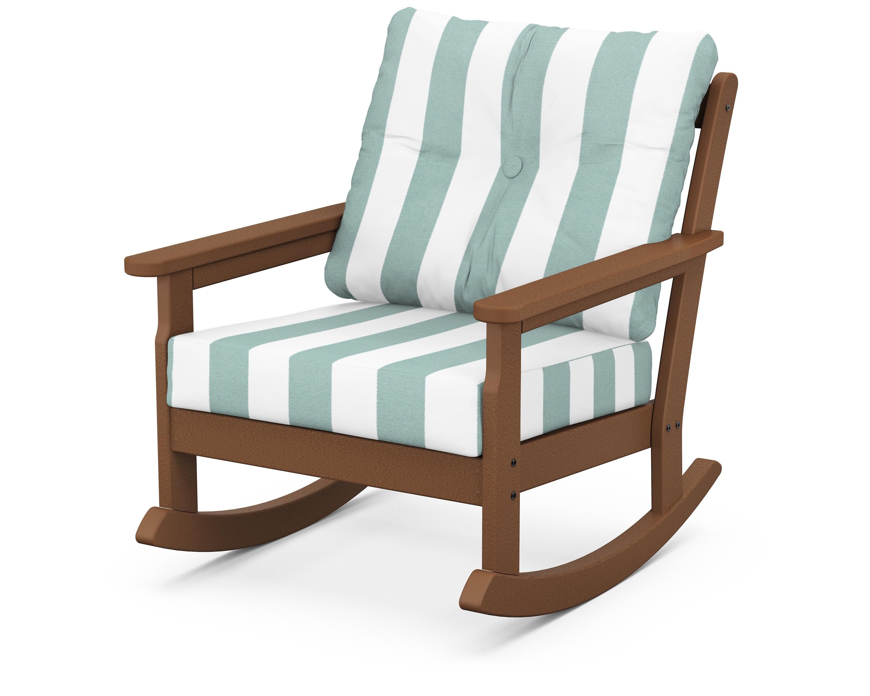 Vineyard Deep Seating Rocking Chair in Teak / Cabana Stripe Glacier Spa