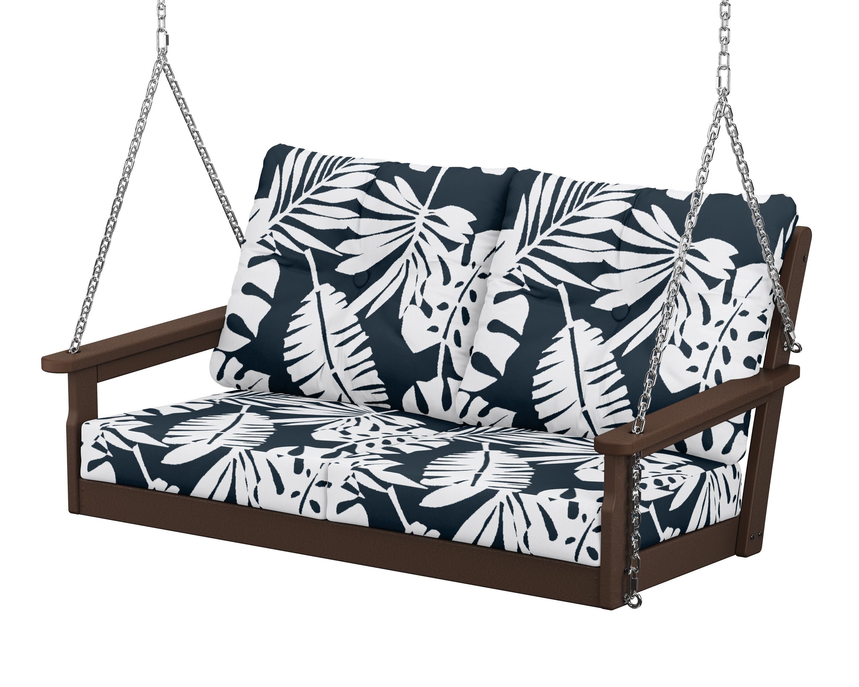 Vineyard Deep Seating Swing in Mahogany / Leaf Marine Indigo