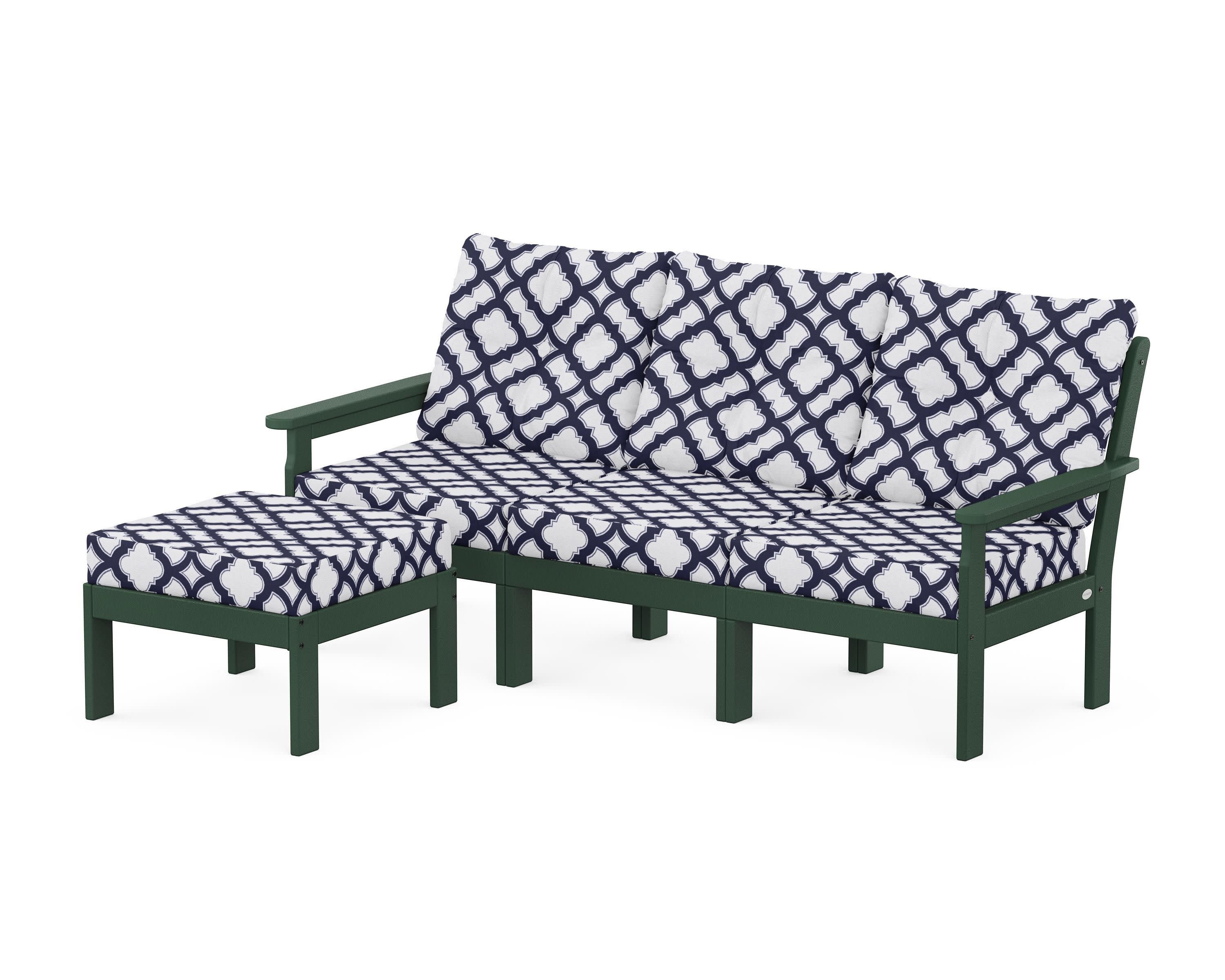 Vineyard 4-Piece Sectional with Ottoman in Green / Trellis Navy