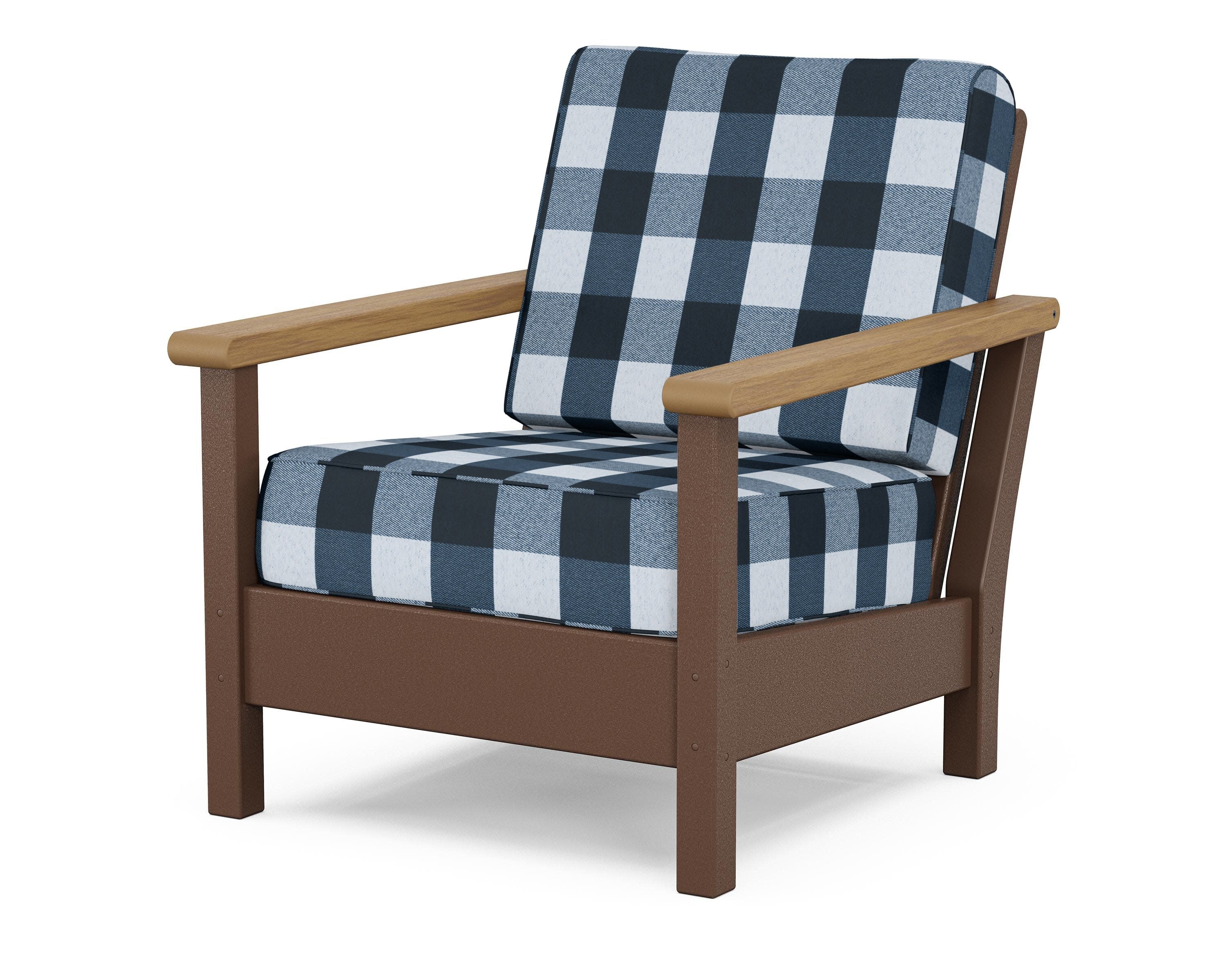 Harbour Deep Seating Chair in Mahogany / Natural / Buffalo Plaid Marine Indigo