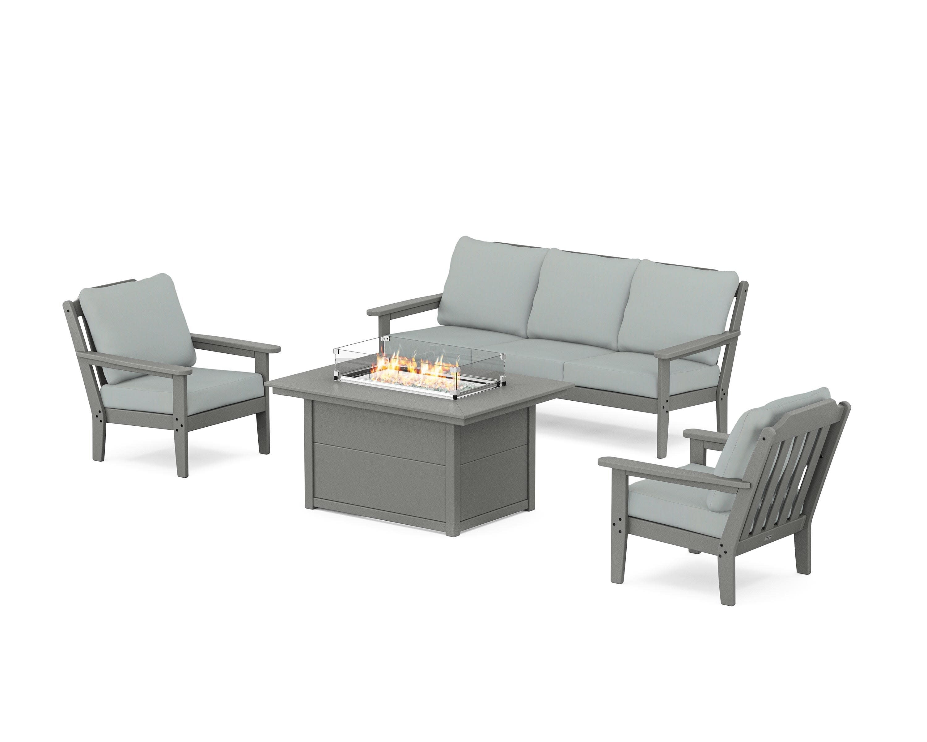 Cottage Deep Seating Fire Pit Table Set in Slate Grey / Spa