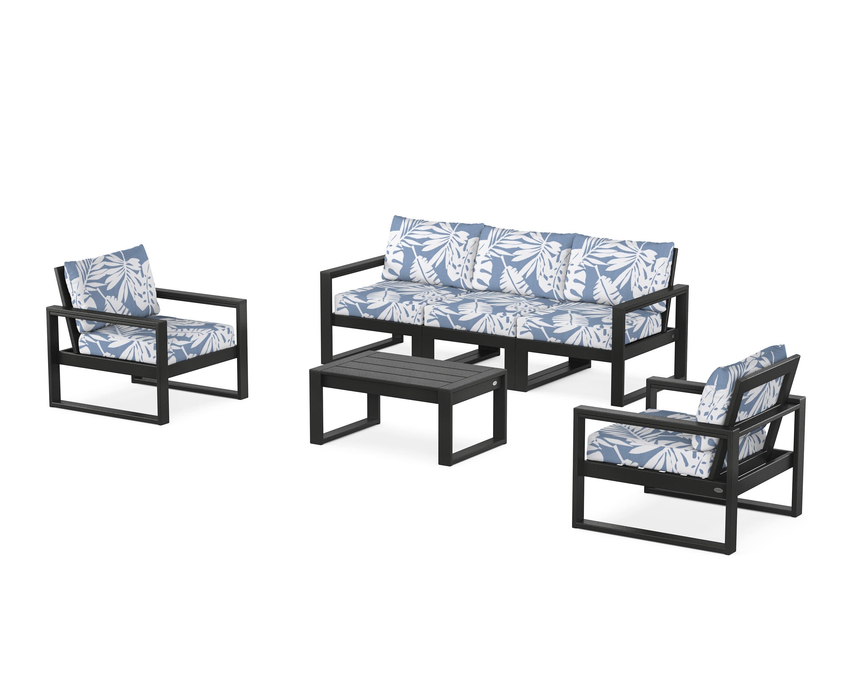 EDGE Sectional 4-Piece Deep Seating Set with Sofa in Black / Leaf Sky Blue