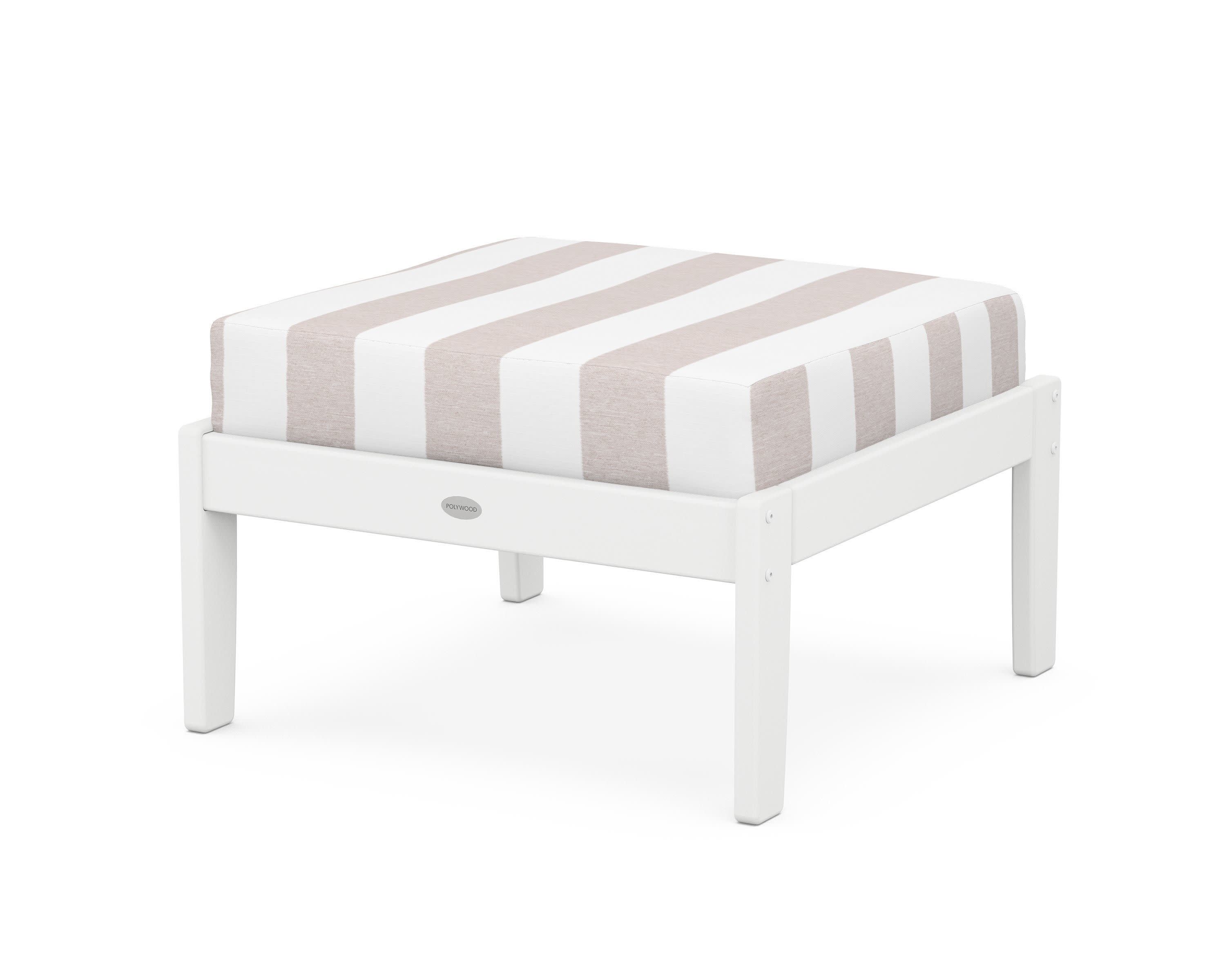 Braxton Deep Seating Ottoman in White / Cabana Stripe Dune Burlap