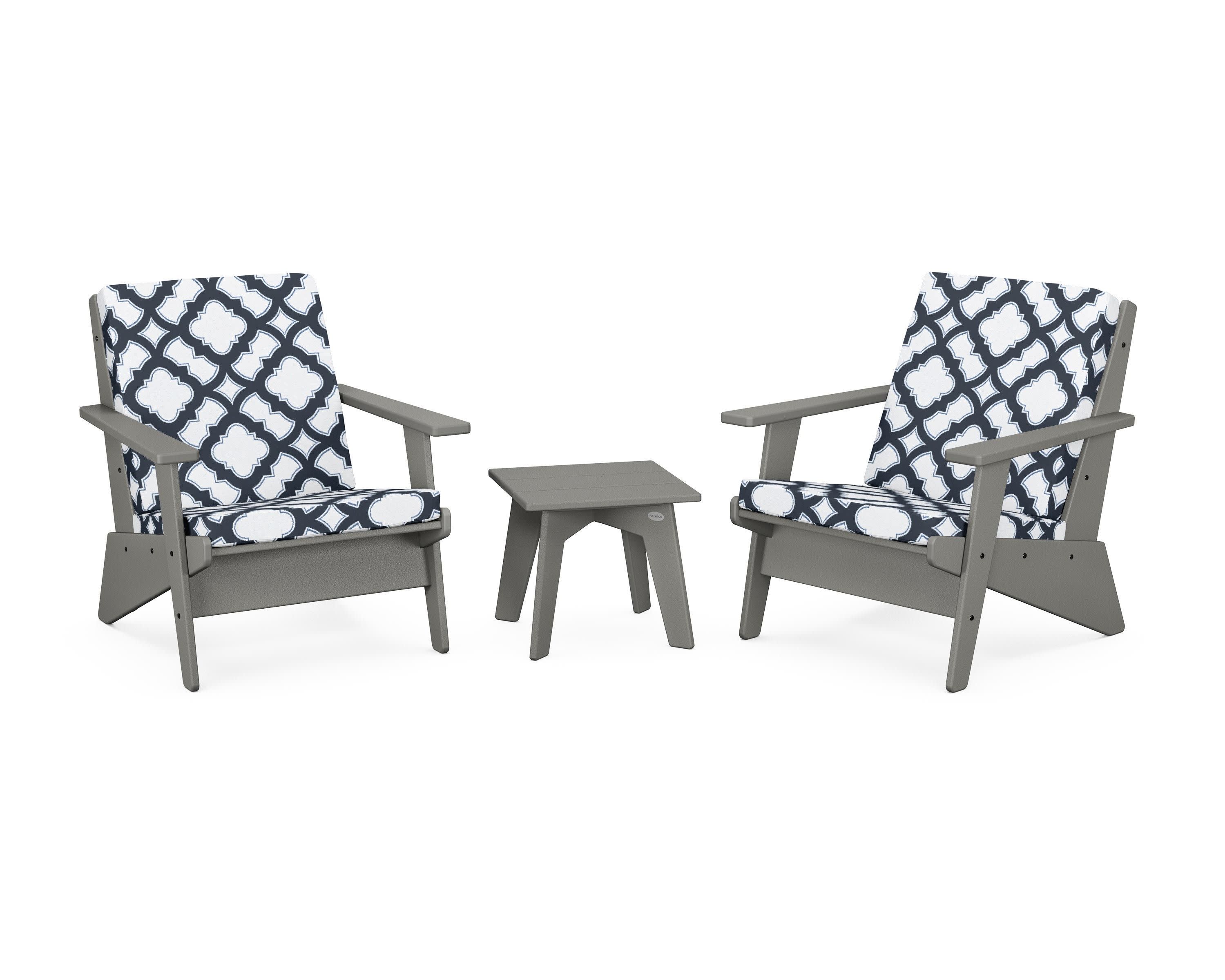 Riviera Modern Lounge 3-Piece Set in Slate Grey / Trellis Marine Indigo