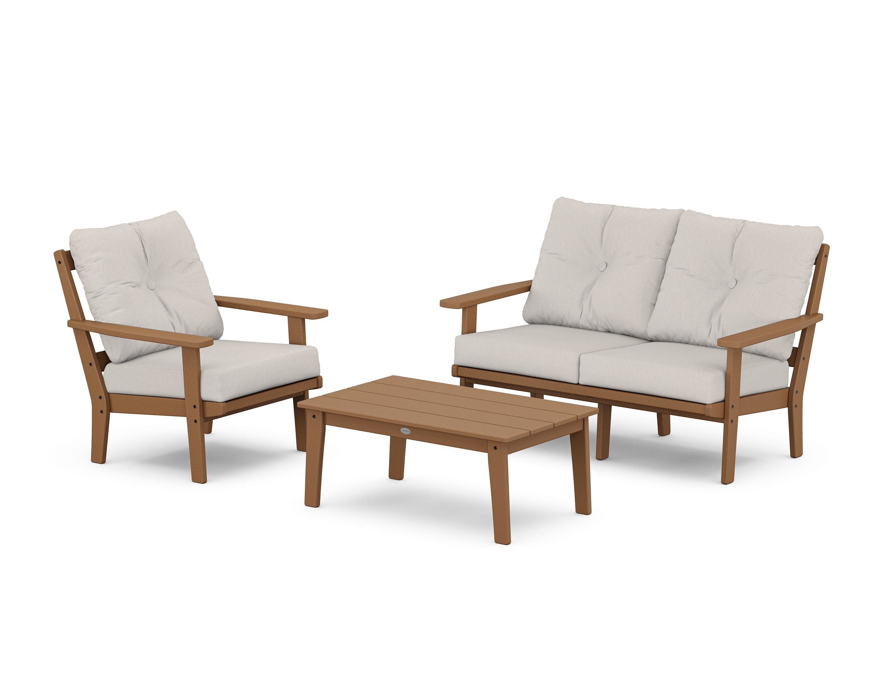 Oxford 3-Piece Deep Seating Set with Loveseat in Teak / Cast Ash