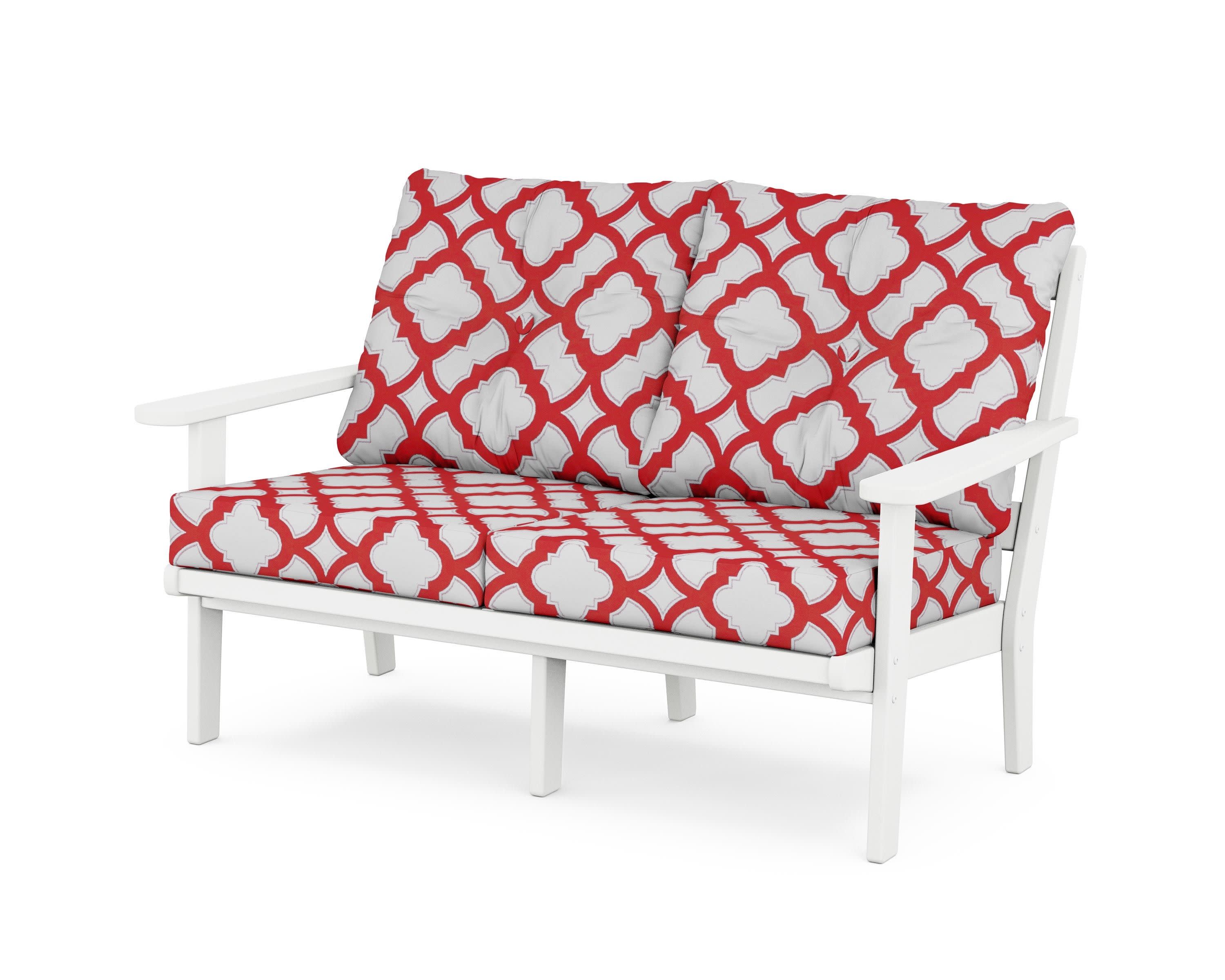 Mission Deep SeatingLoveseat in White / Trellis Crimson