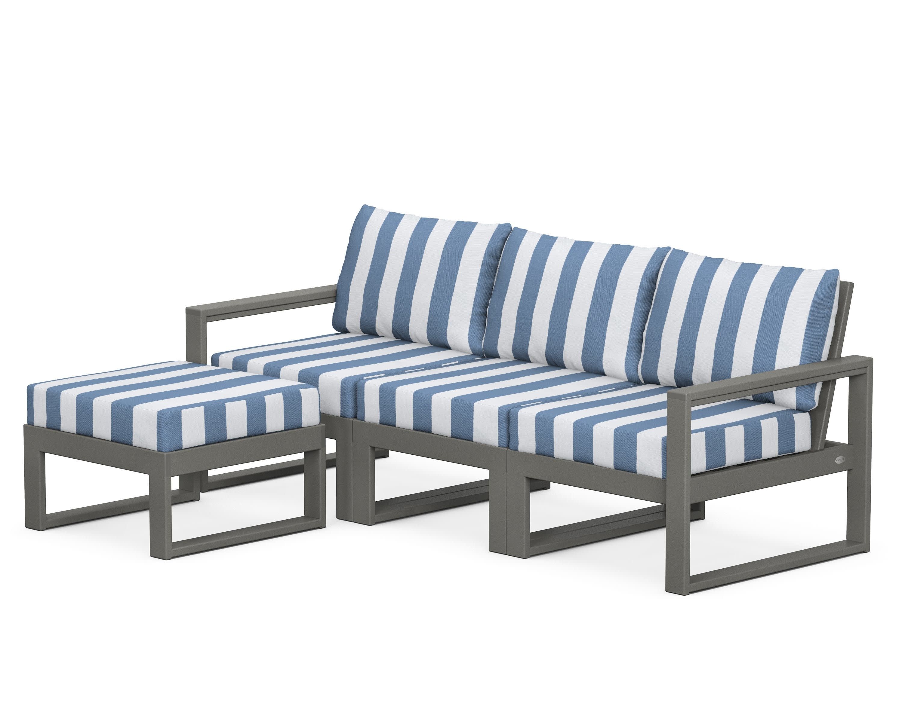 EDGE 4-Piece Modular Deep Seating Set with Ottoman in Slate Grey / Cabana Stripe Sky Blue