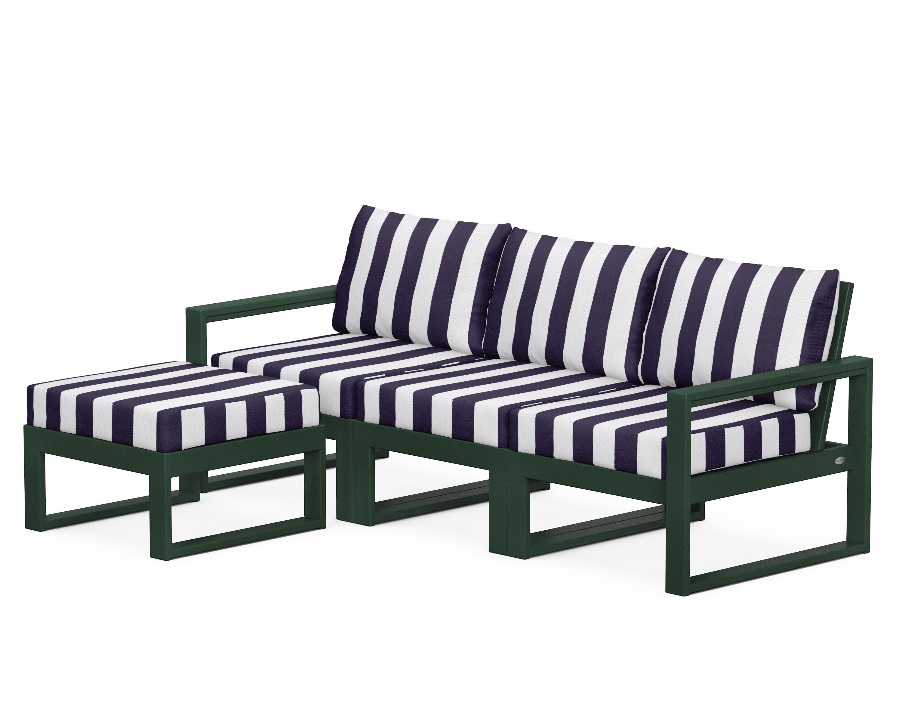 EDGE 4-Piece Modular Deep Seating Set with Ottoman in Green / Cabana Stripe Navy