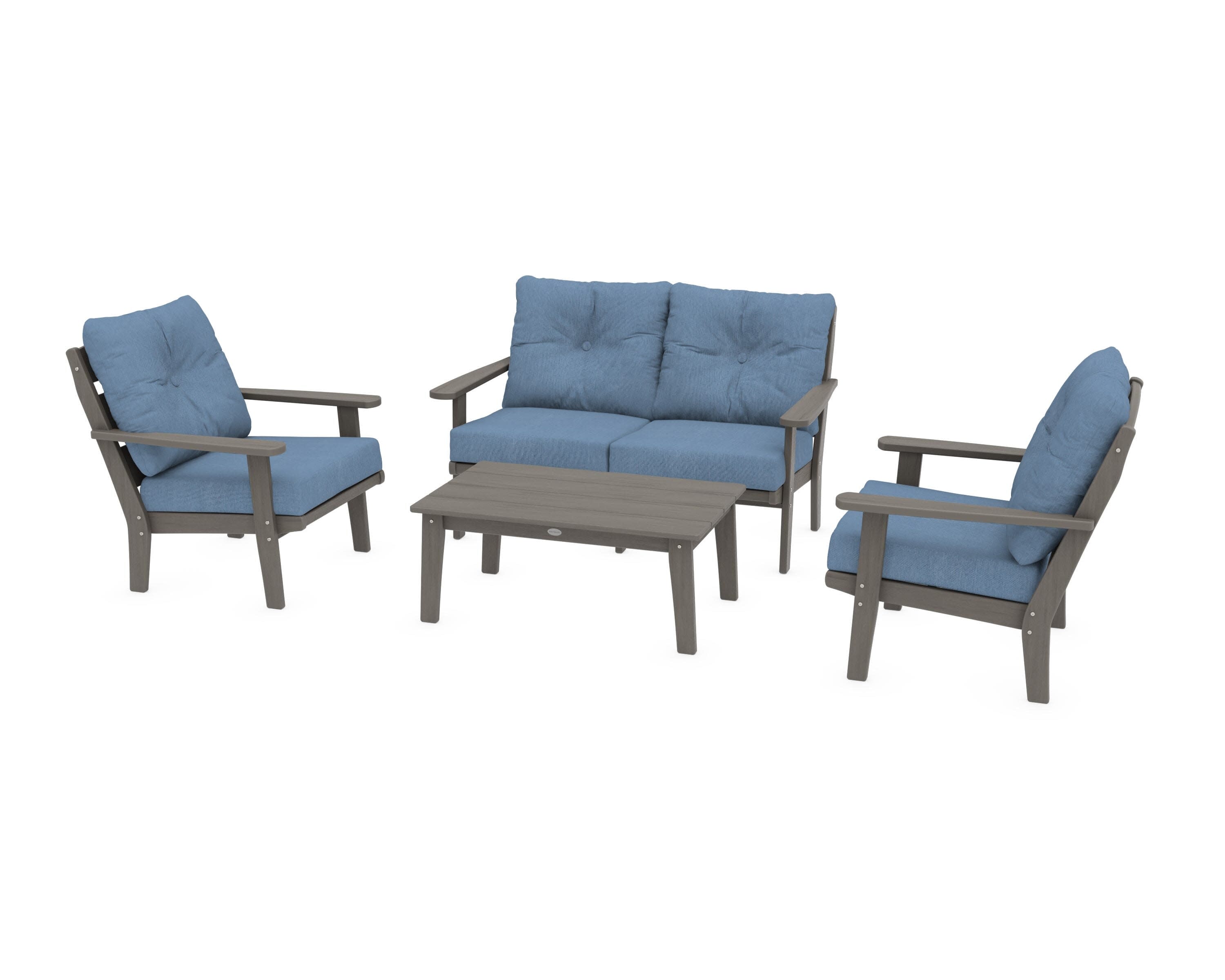 Lakeside 4-Piece Deep Seating Set in Driftwood / Sky Blue