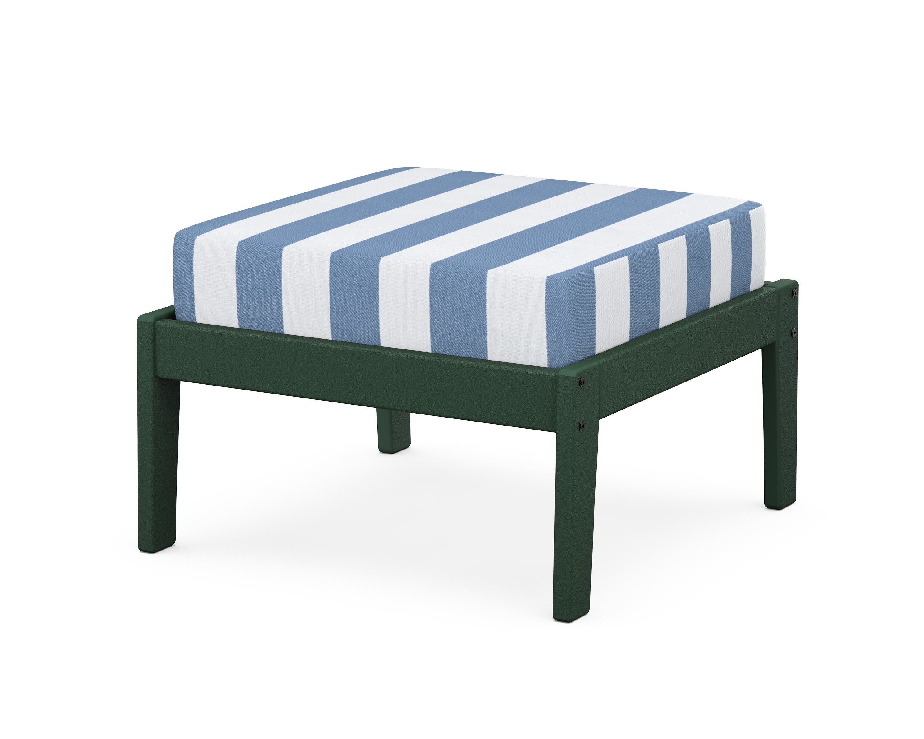 Deep Seating Ottoman in Green / Cabana Stripe Sky Blue